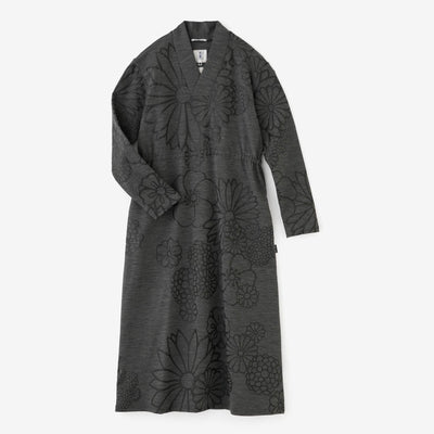 Combed Yarn Interlock Knitting Seba Fubi Kimono Collar Long Dress／Gold Damask Grey Ink