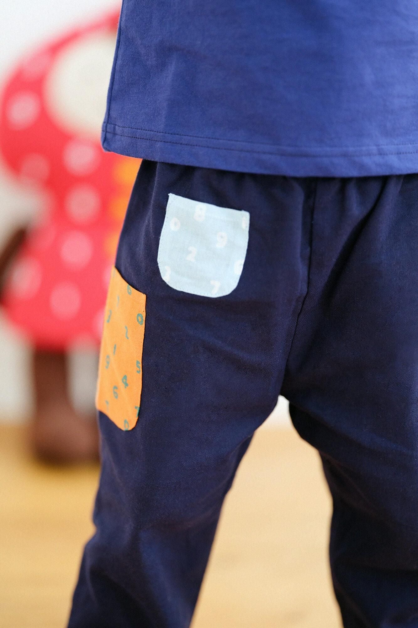 ●伊勢木棉 三袋童裝長褲 附裡襯／深藍