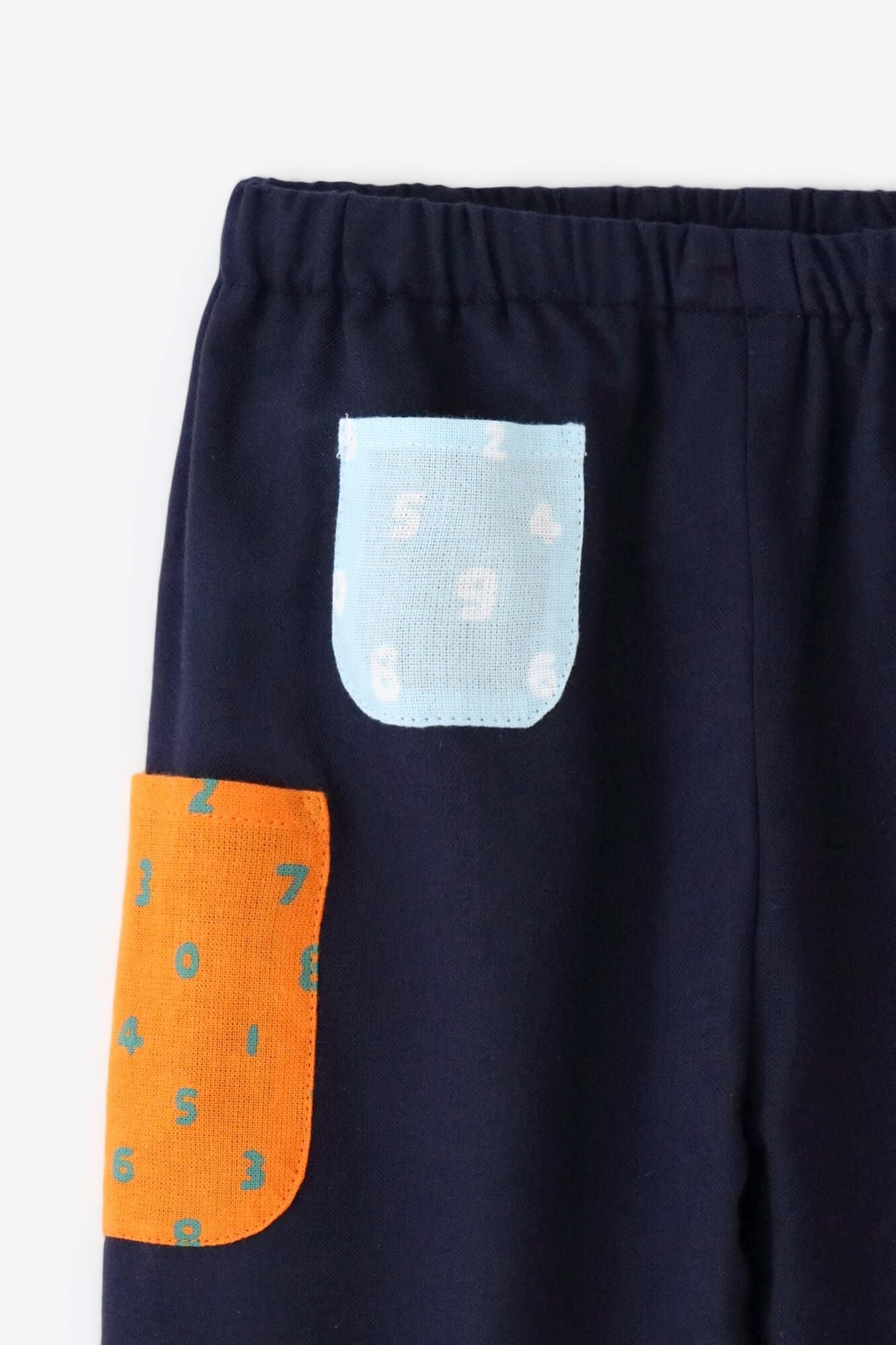 ●伊勢木棉 三袋童裝長褲 附裡襯／深藍