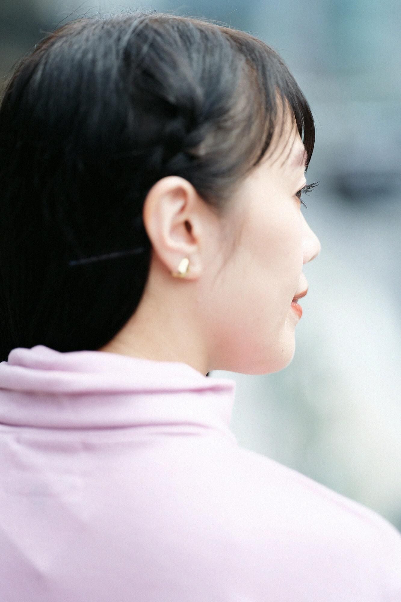 平針織 可洗羊毛 高領上衣／粉紅色