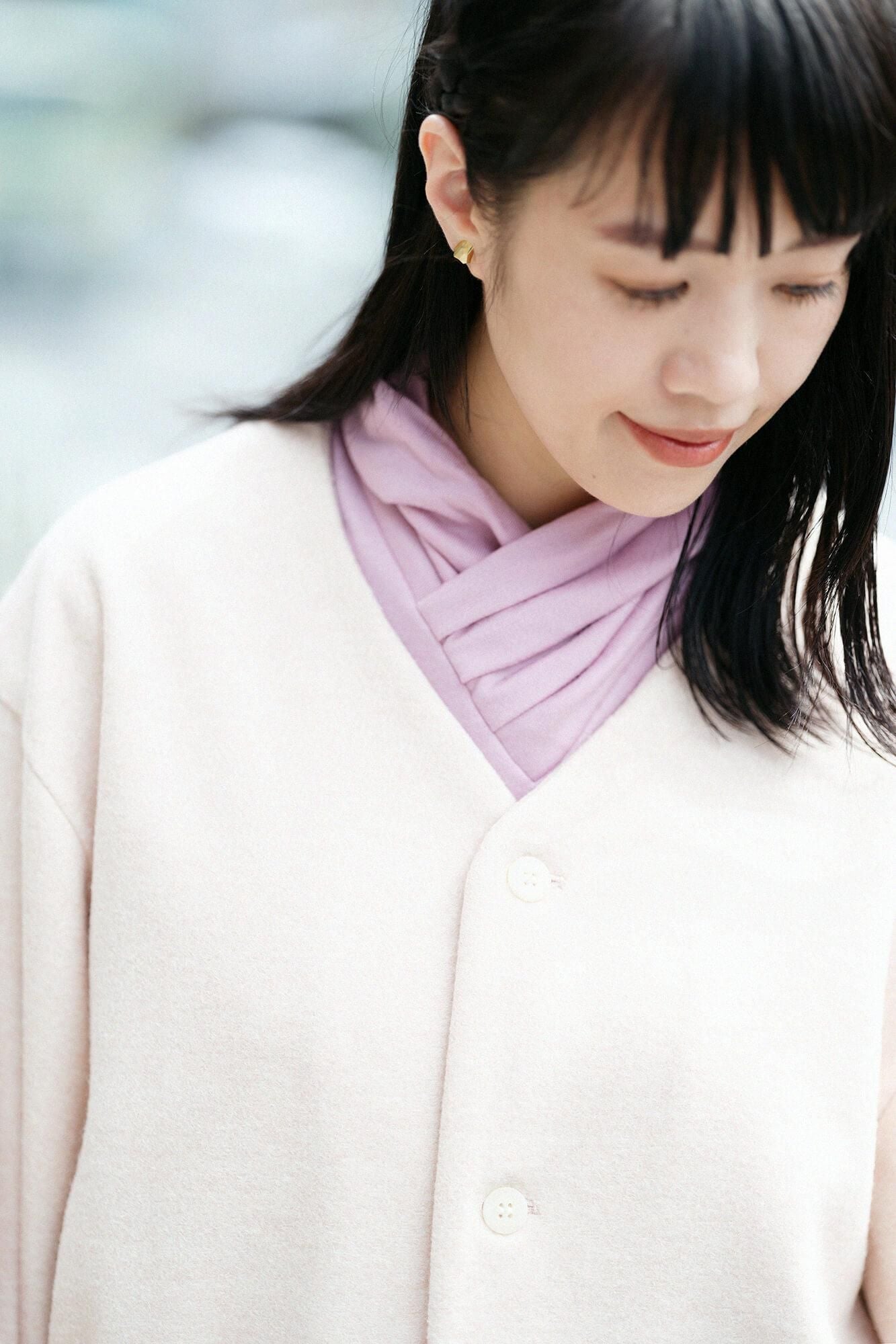 平針織 可洗羊毛 高領上衣／粉紅色