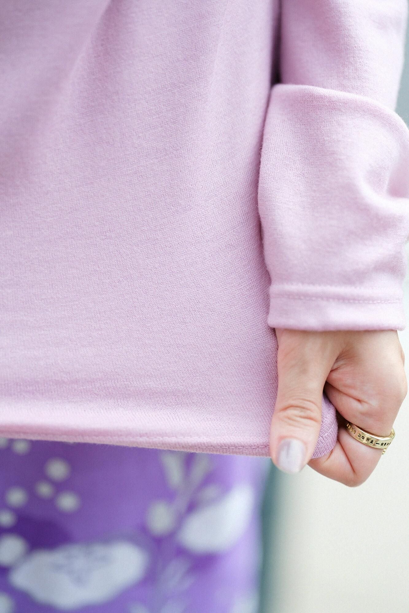 平針織 可洗羊毛 高領上衣／粉紅色