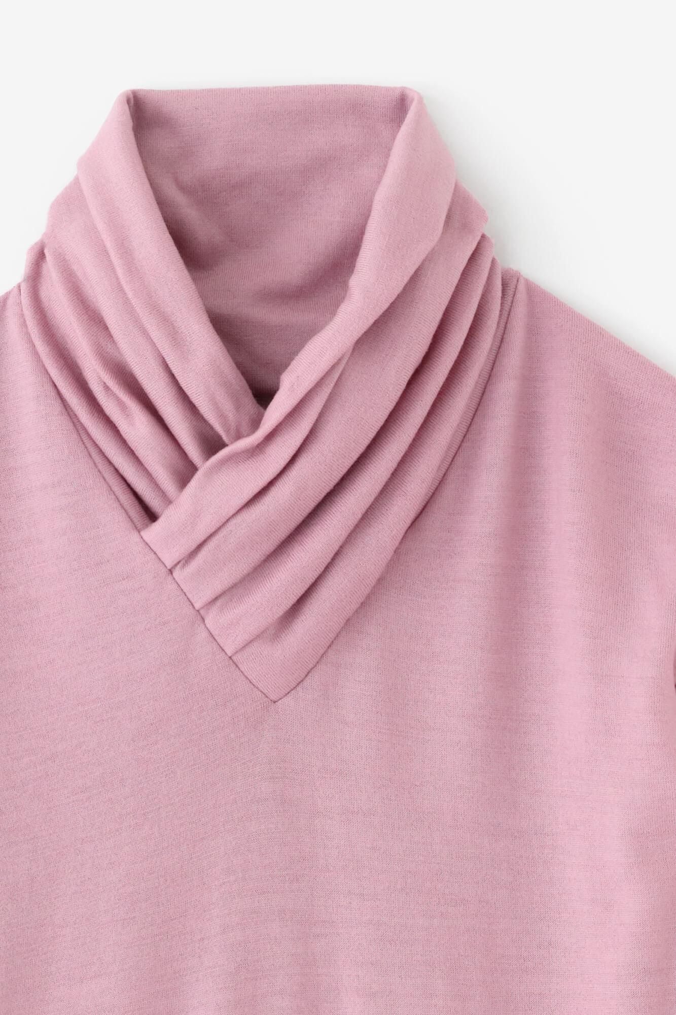 平針織 可洗羊毛 高領上衣／粉紅色