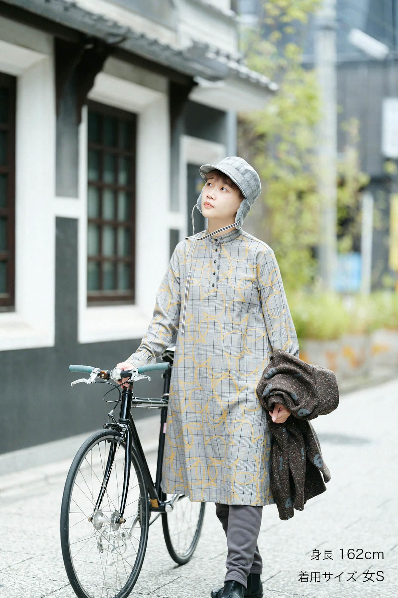 Wool×Linen Blend Check H.N.BIKE One-piece Dress／ Happiness