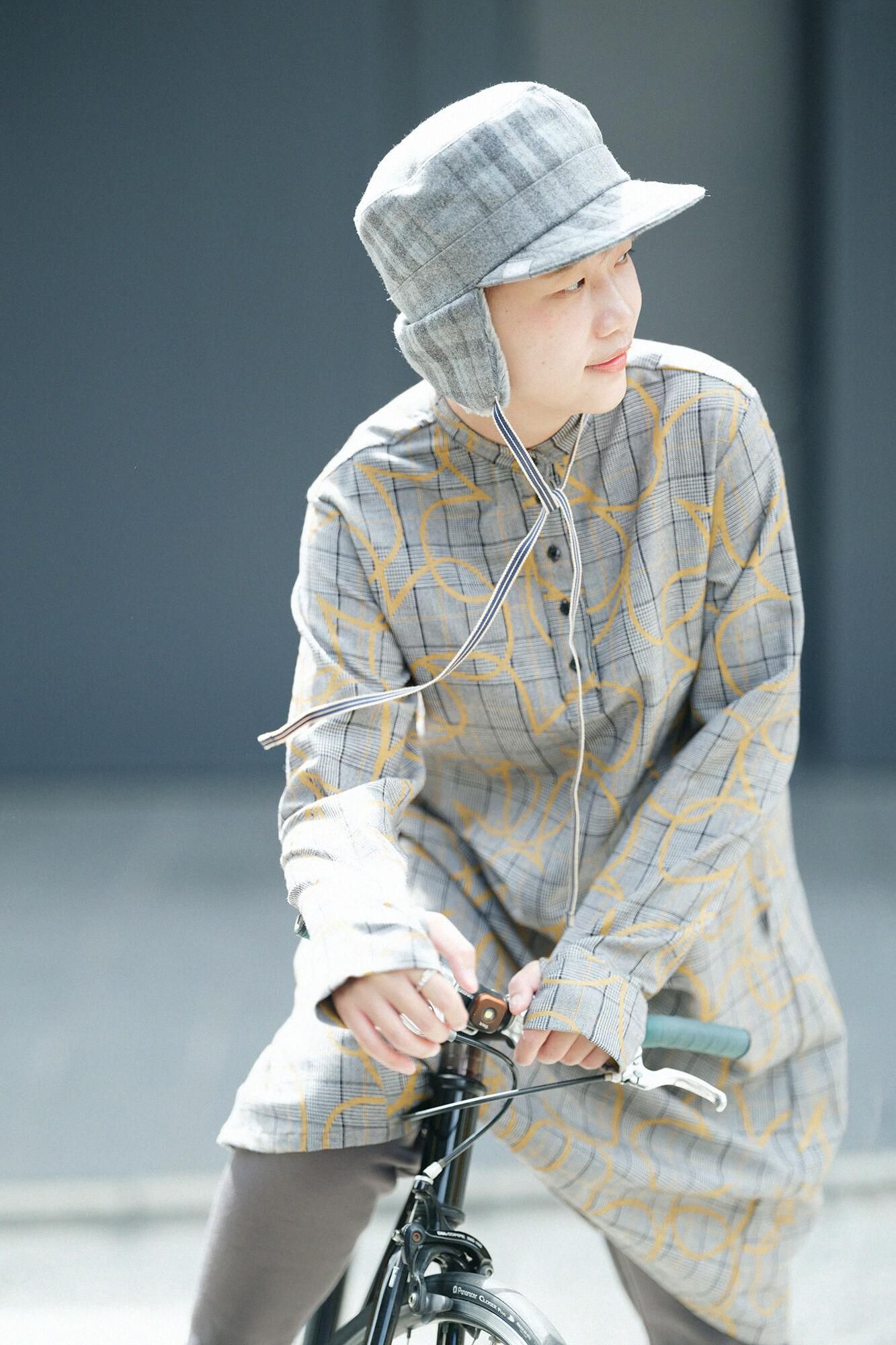 Wool×Linen Blend Check H.N.BIKE One-piece Dress／ Happiness