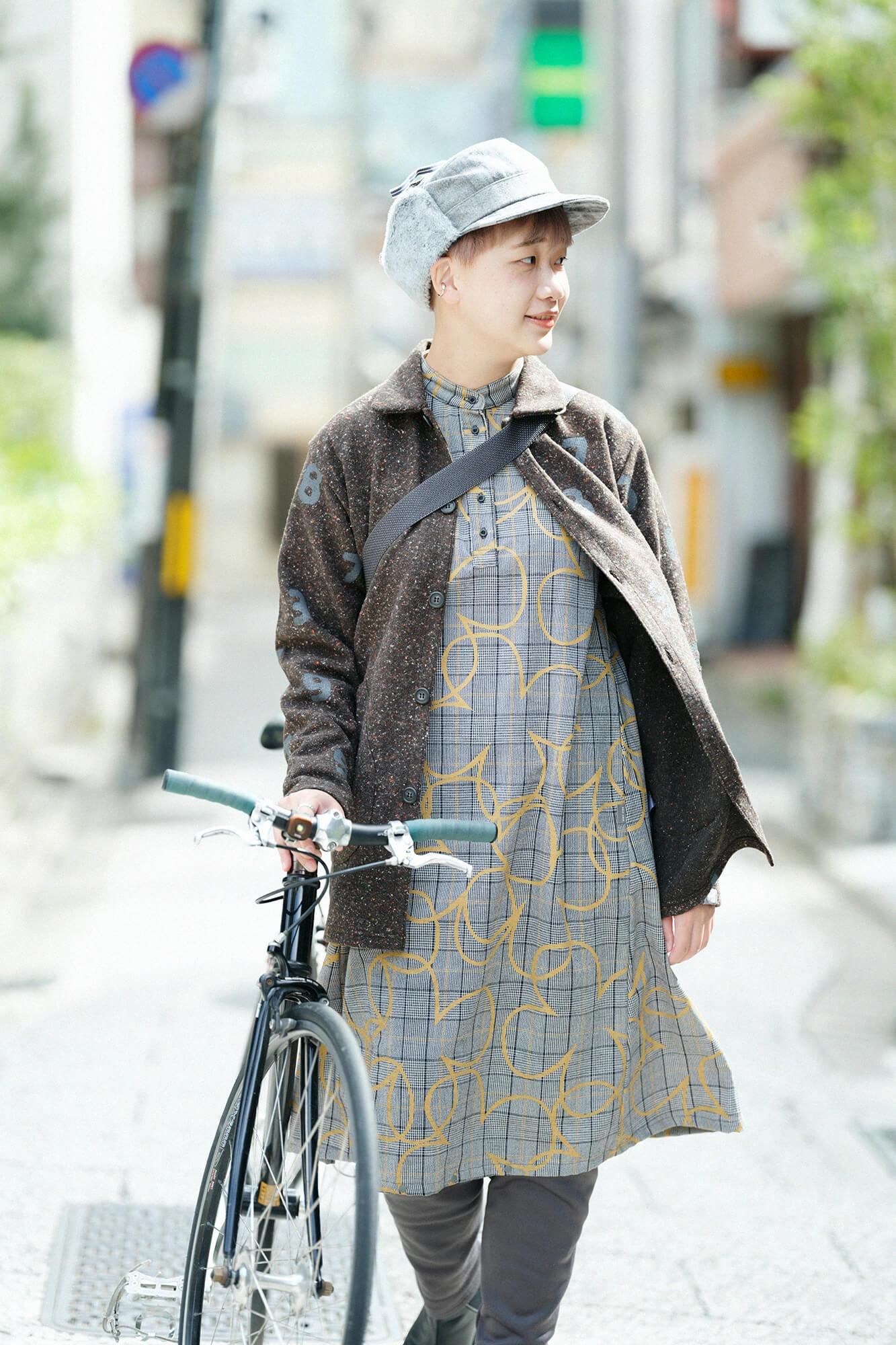Wool×Linen Blend Check H.N.BIKE One-piece Dress／ Happiness
