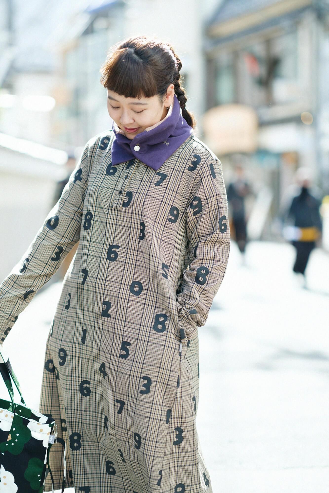 羊毛×麻混紡格紋 H.N.BIKE連身裙  ／SO-SU-U