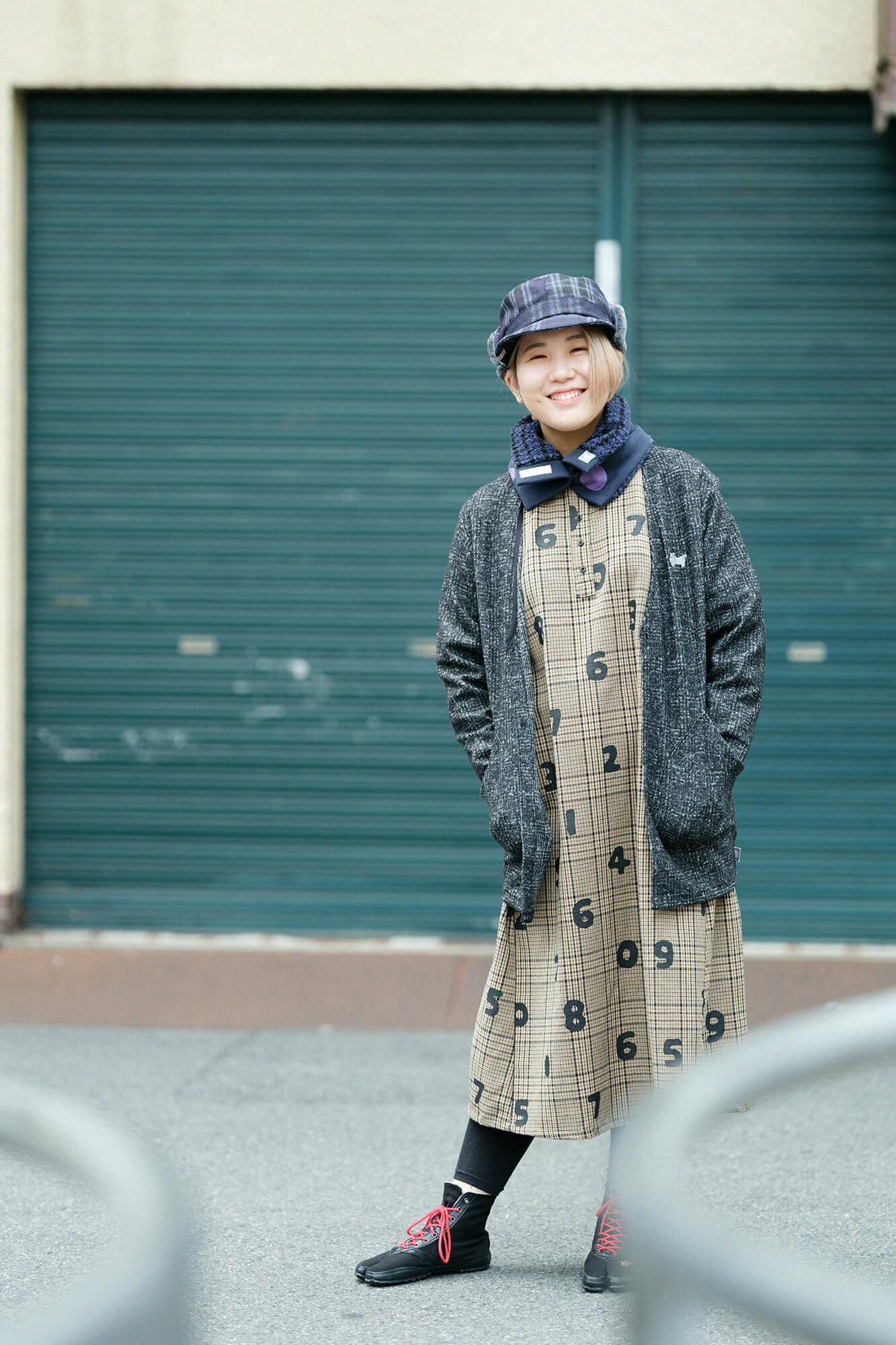 羊毛×麻混紡格紋 H.N.BIKE連身裙  ／SO-SU-U