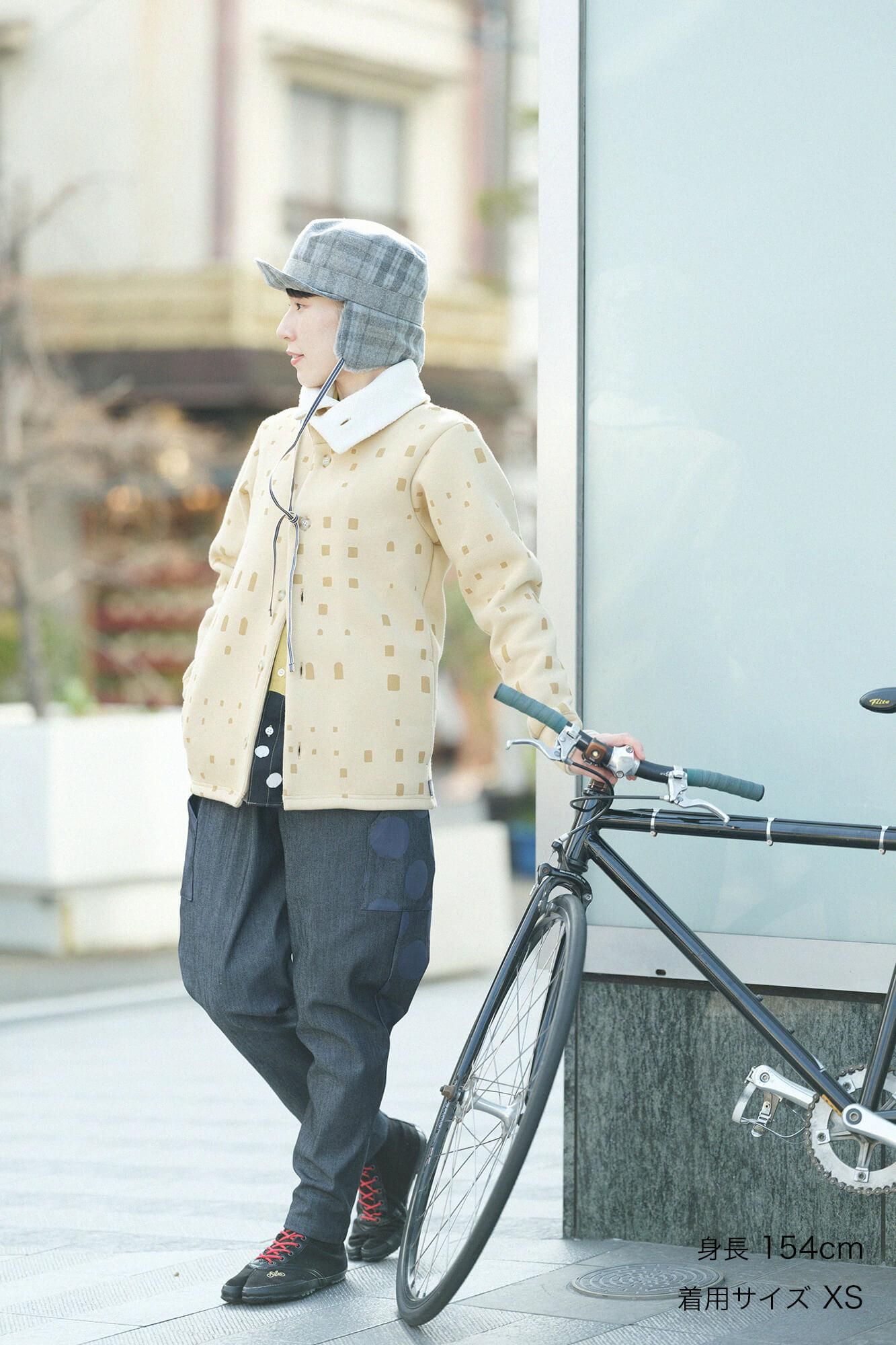 瓦楞針織 高領開襟外套／窗 淡黄色