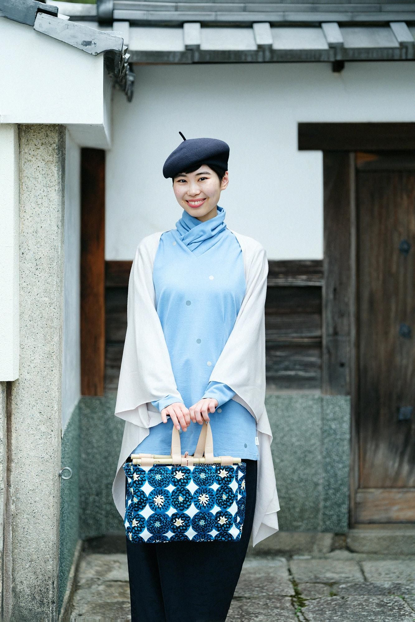 平針織 可洗羊毛飛鼠袖外披/櫻灰色