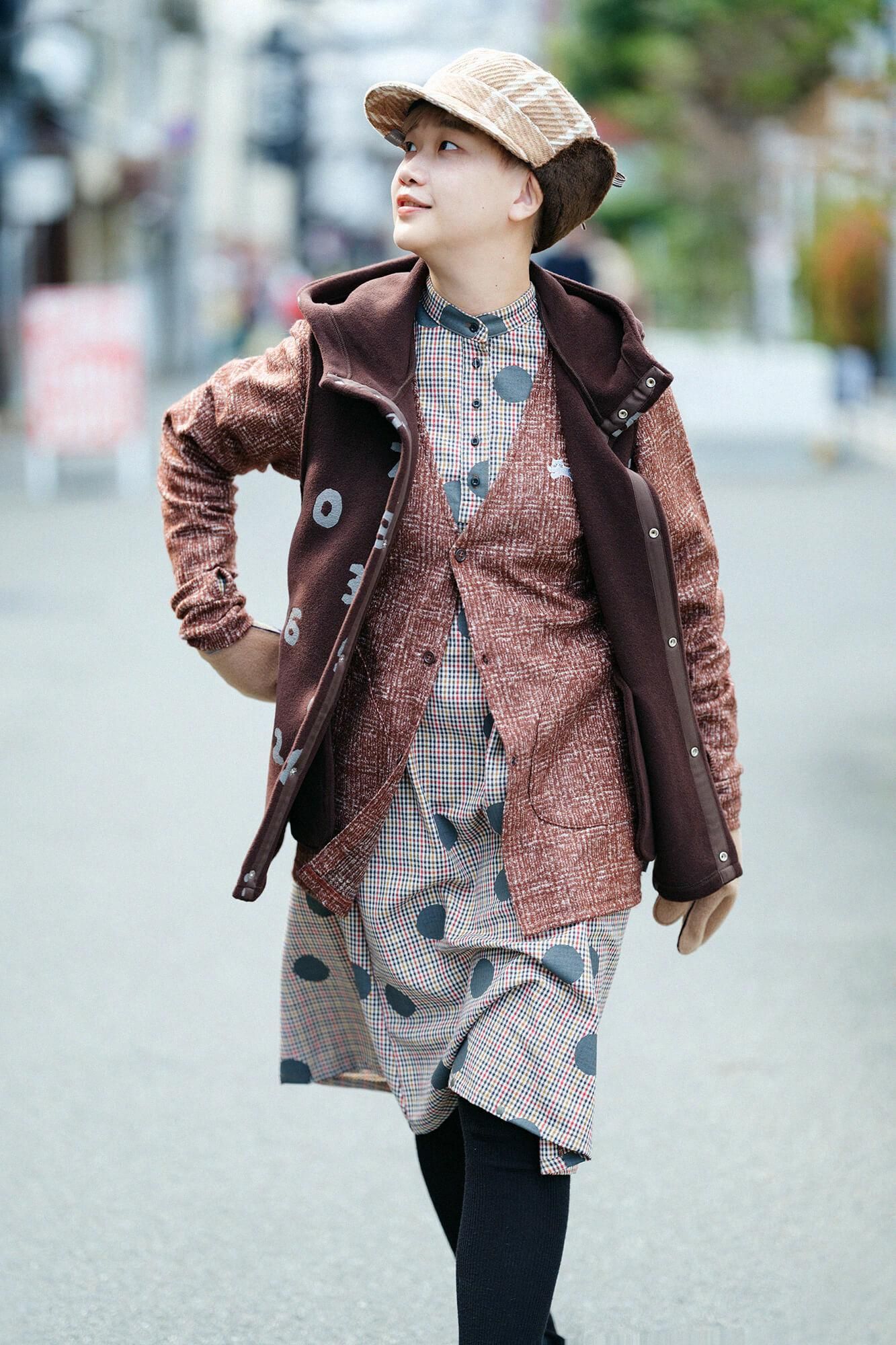 提花 Boa BIKE CAP/棕色格纹 x SO-SU-U Kon (Nubairo)