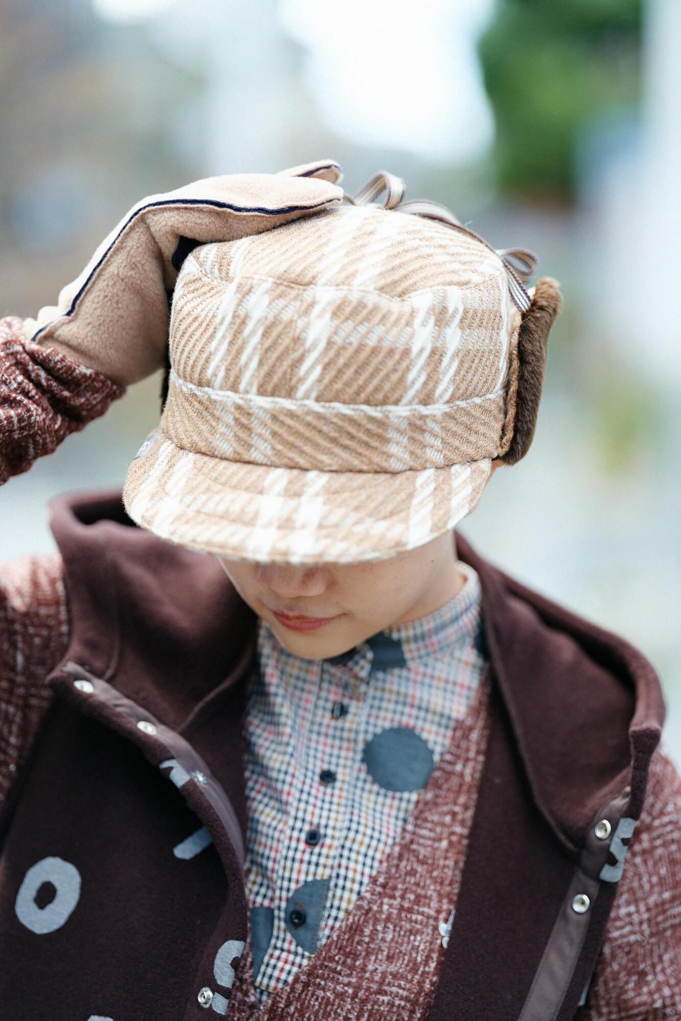 提花 Boa BIKE CAP/棕色格纹 x SO-SU-U Kon (Nubairo)