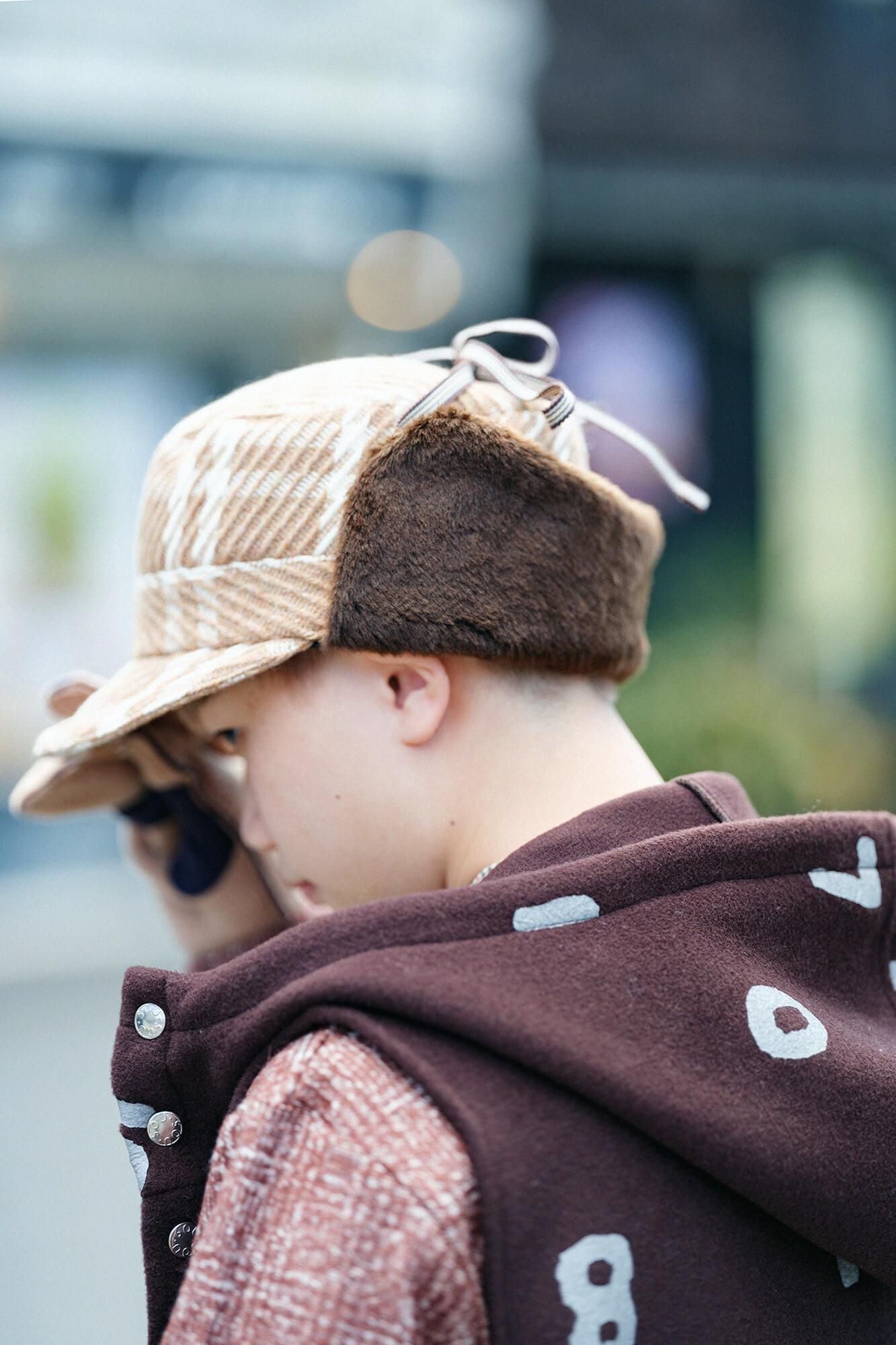 提花 Boa BIKE CAP/棕色格纹 x SO-SU-U Kon (Nubairo)