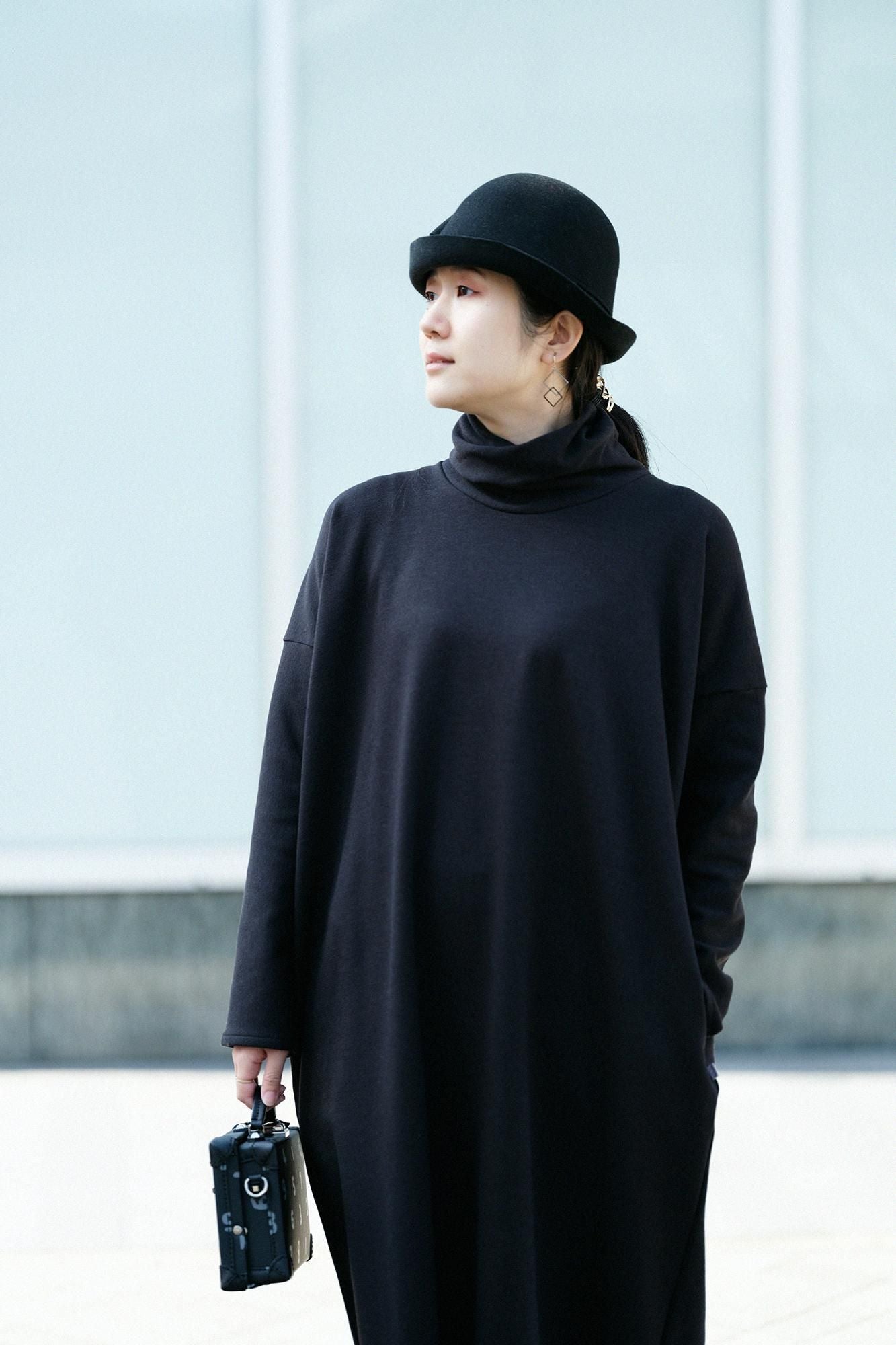 【預購】Soft Thermo(R) 內起絨高領長袖連身裙 超長版／黑色（※預計於12月9日左右發貨）