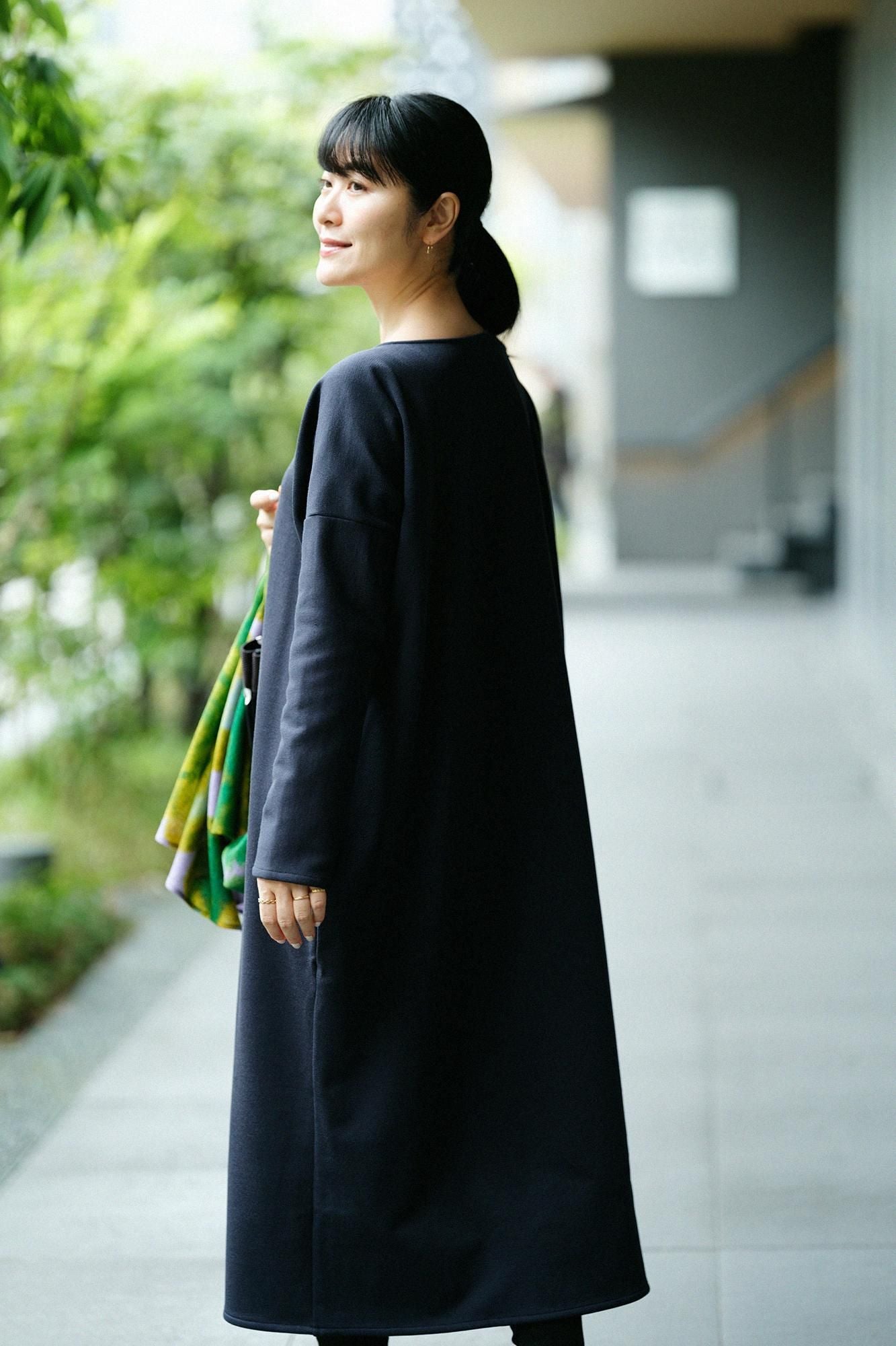 【預購】Soft Thermo(R) 內起絨船領 長袖連身裙 超長版／暗藍色（※預計於12月9日左右發貨）