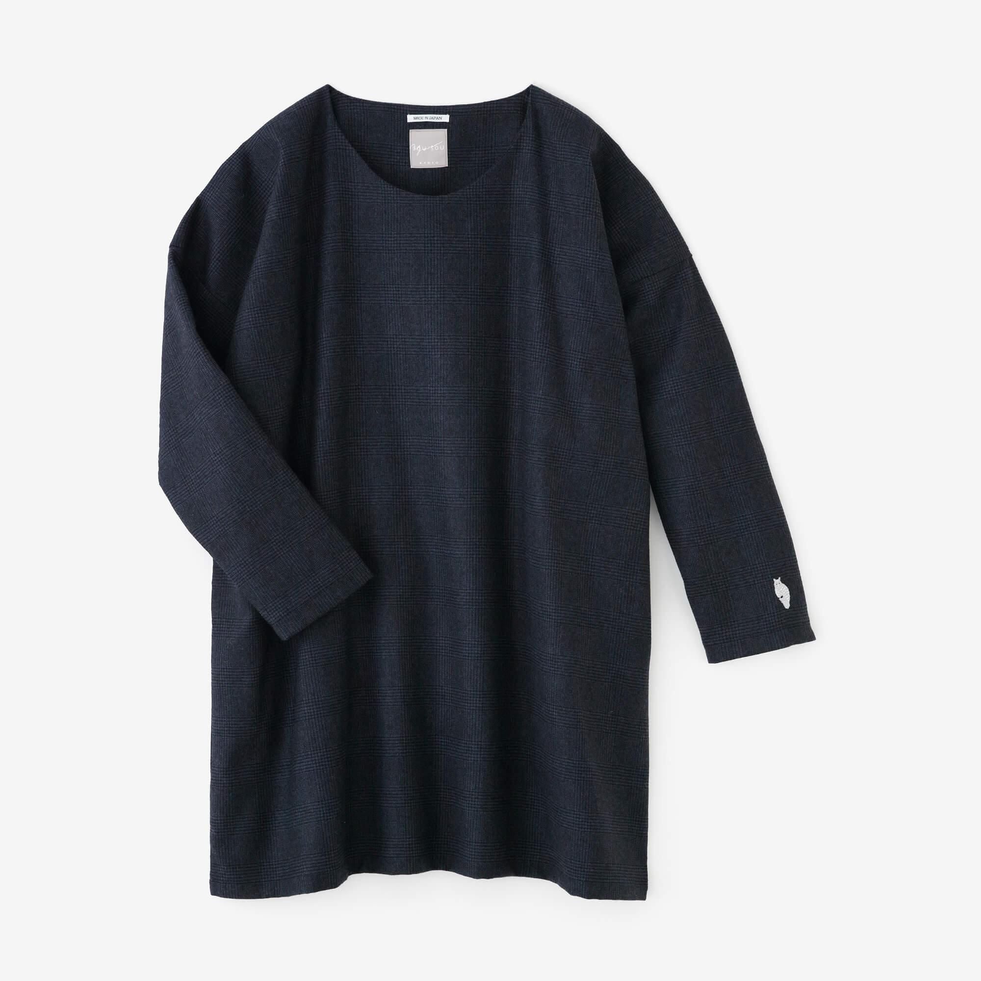 Hound Tooth Check à manches longues tuniques / marron bleu