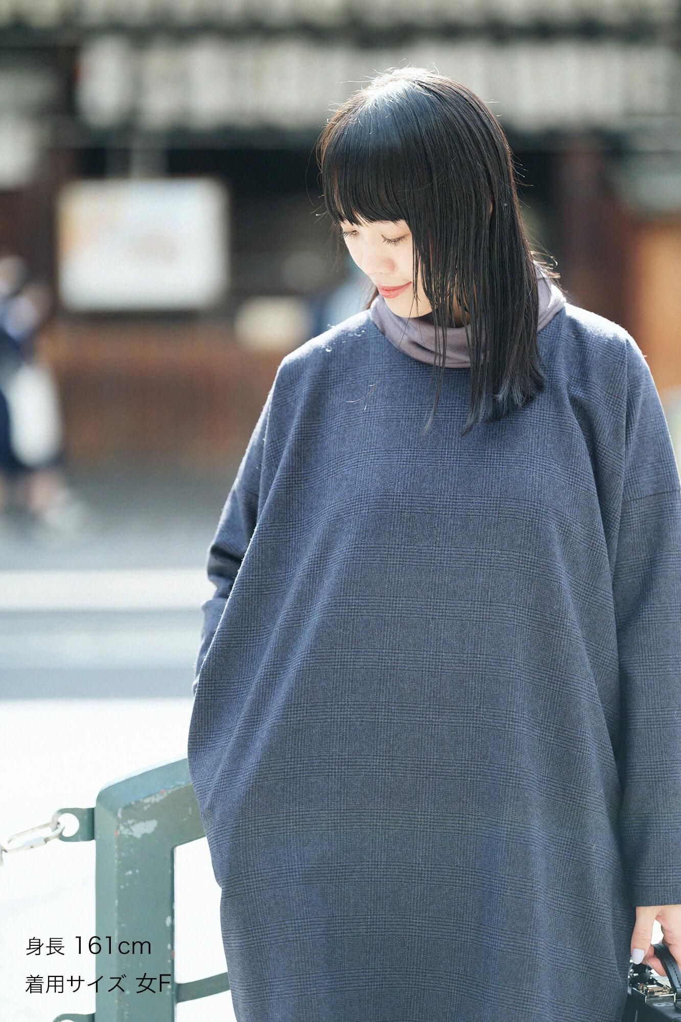 Hound Tooth Check à manches longues tuniques / marron bleu