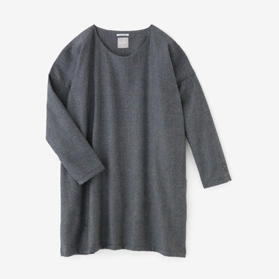 ハウンドトゥースチェック ロングスリーブチュニック／灰青（はいあお）