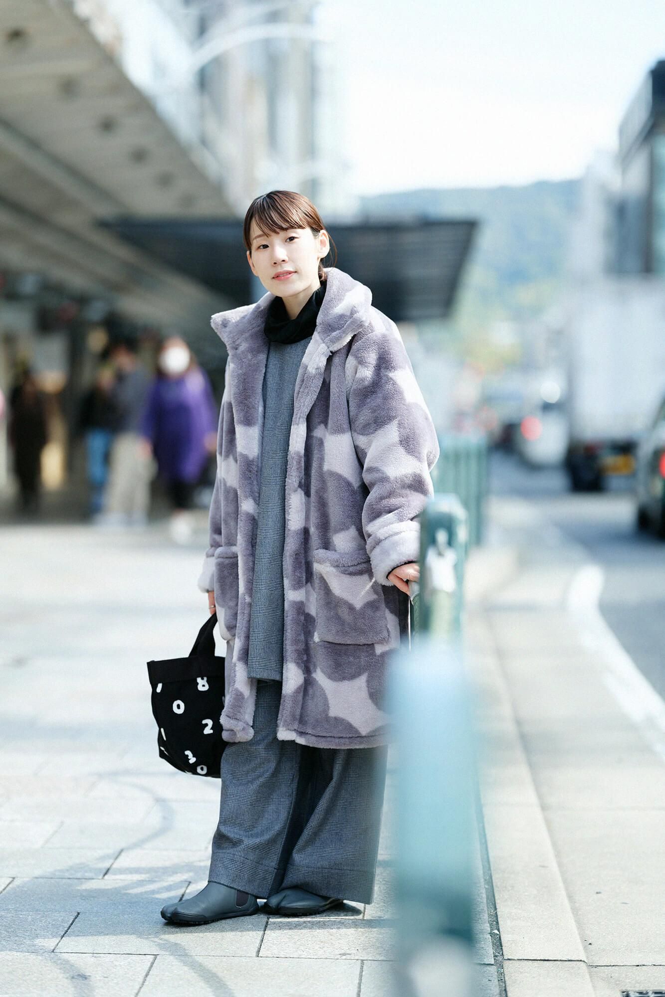 ハウンドトゥースチェック ロングスリーブチュニック／灰青（はいあお）