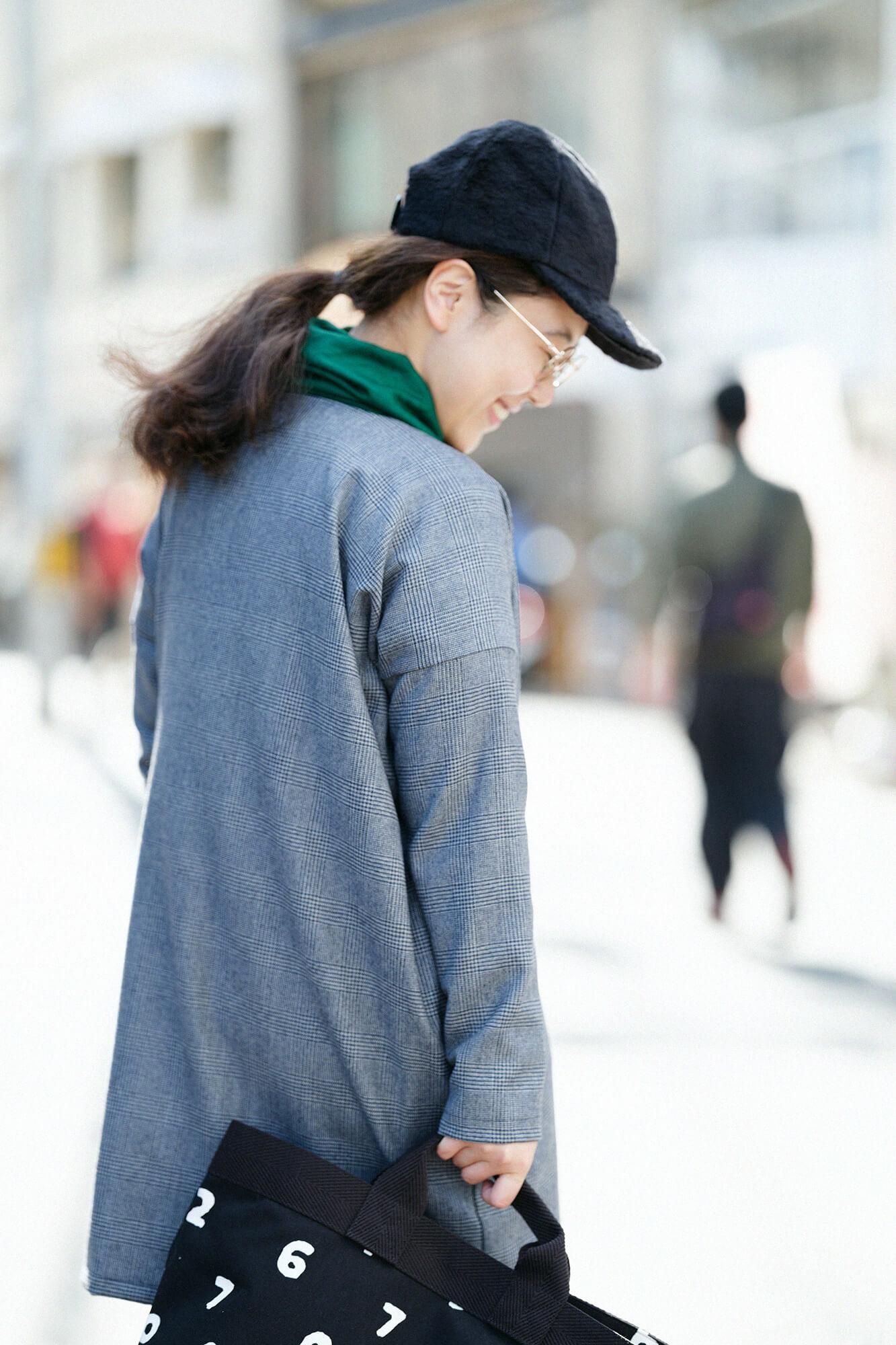 ハウンドトゥースチェック ロングスリーブチュニック／灰青（はいあお）