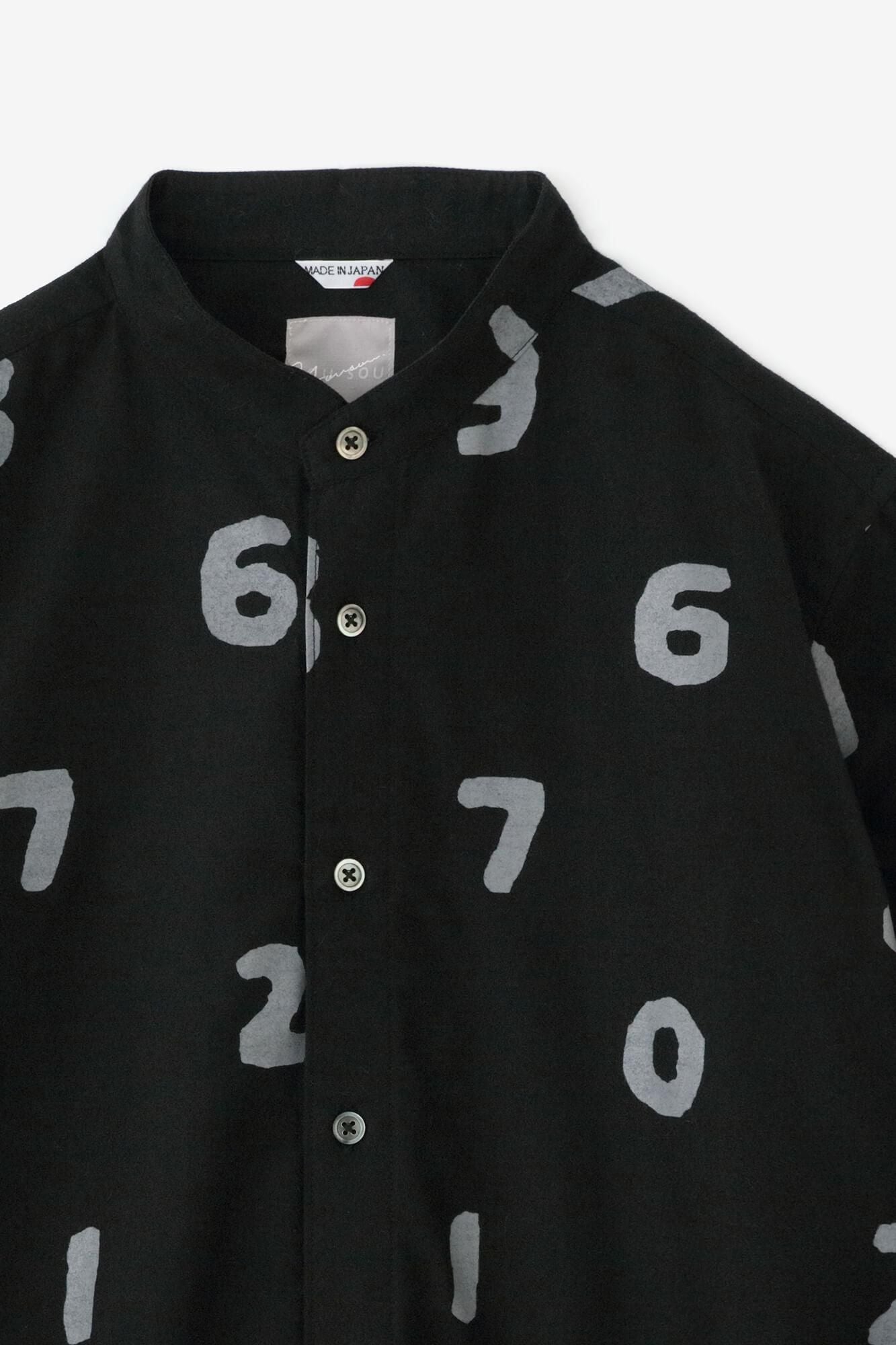 起毛斜紋織 20/20 立領長袖襯衫／SO-SU-U十數 黑色