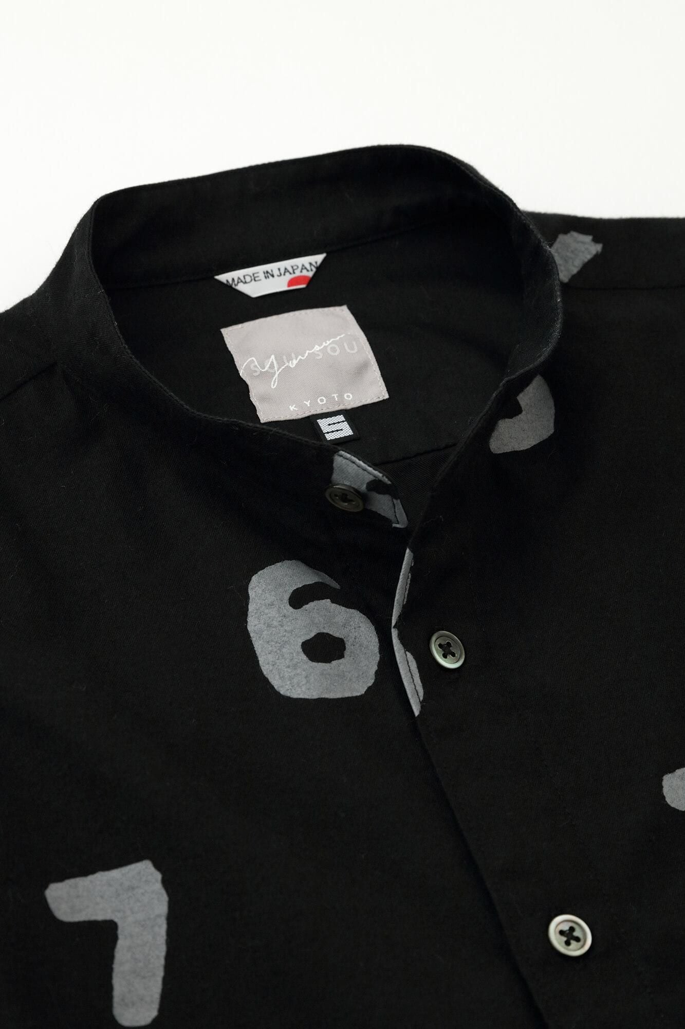 起毛斜紋織 20/20 立領長袖襯衫／SO-SU-U十數 黑色