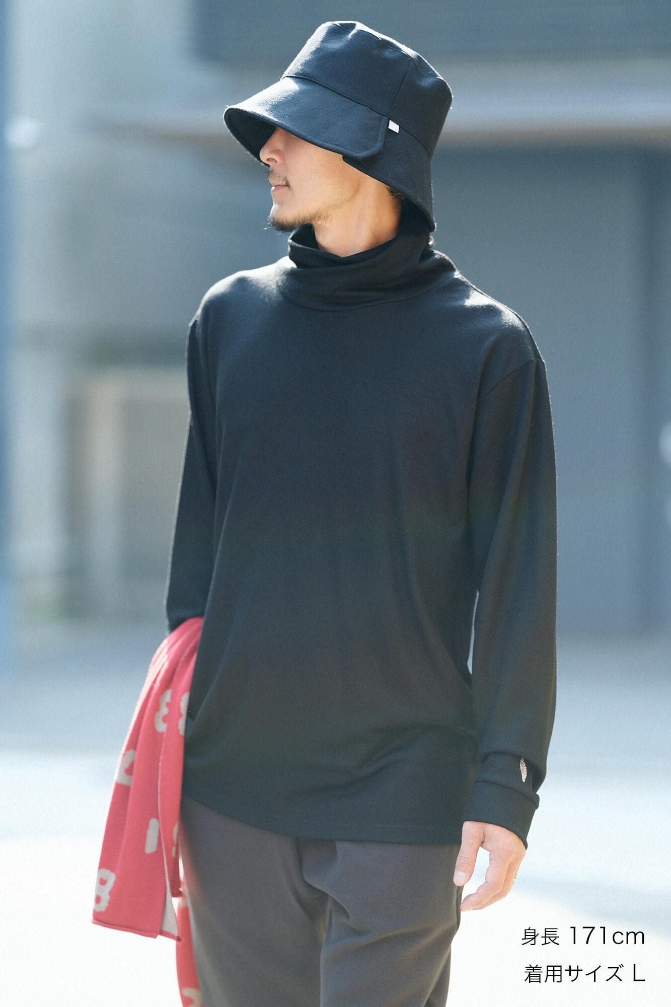 【預購】平針織 可洗羊毛 造型高領L/S長版上衣／黑色（※預計於12月9日左右發貨）