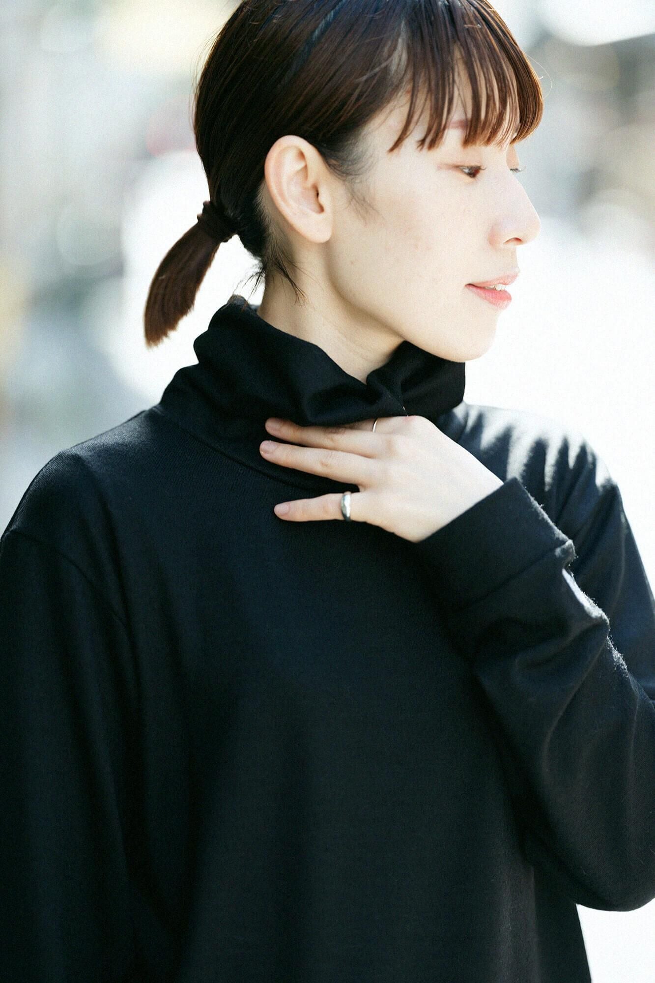 【預購】平針織 可洗羊毛 造型高領L/S長版上衣／黑色（※預計於12月9日左右發貨）