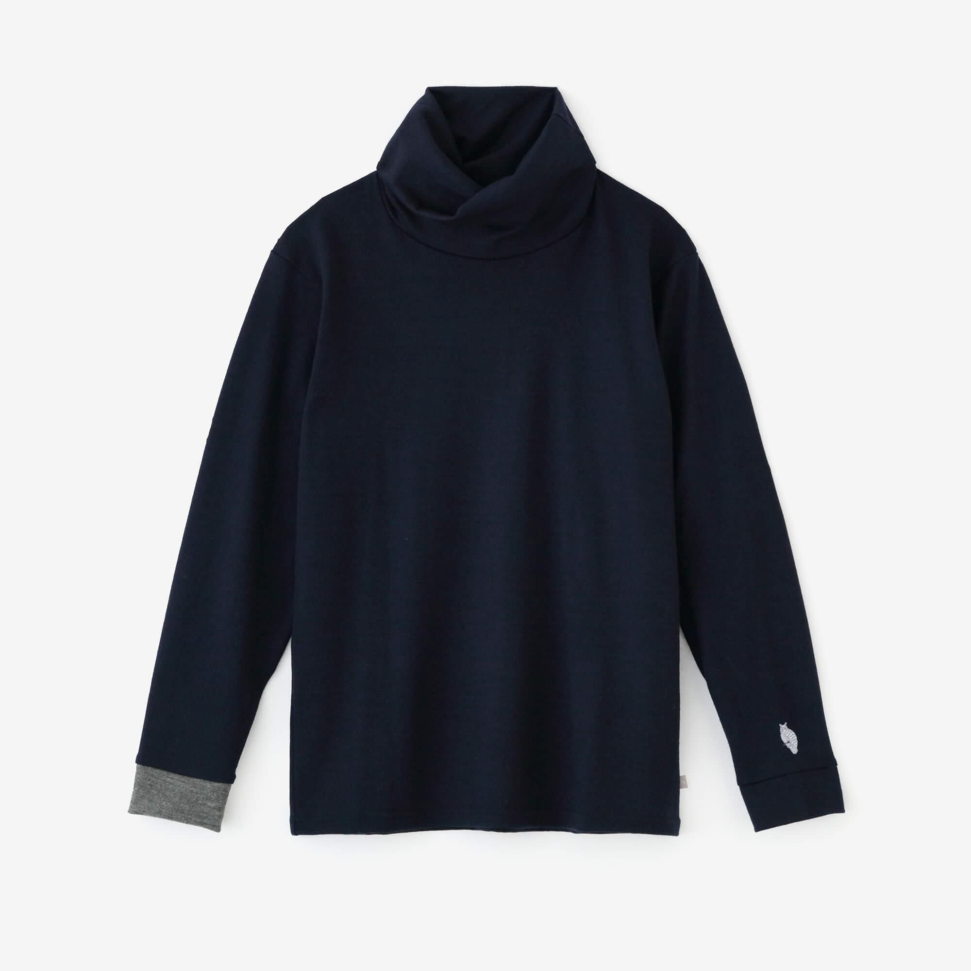 【Pre-order】Washable Plain Stitch Wool Twist Turtle Neck Tunic L/S／Dark Navy（※Scheduled to be shipped around Dec 9）