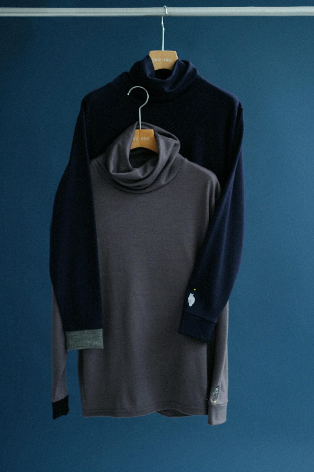 【Pre-order】Washable Plain Stitch Wool Twist Turtle Neck Tunic L/S／Dark Navy（※Scheduled to be shipped around Dec 9）