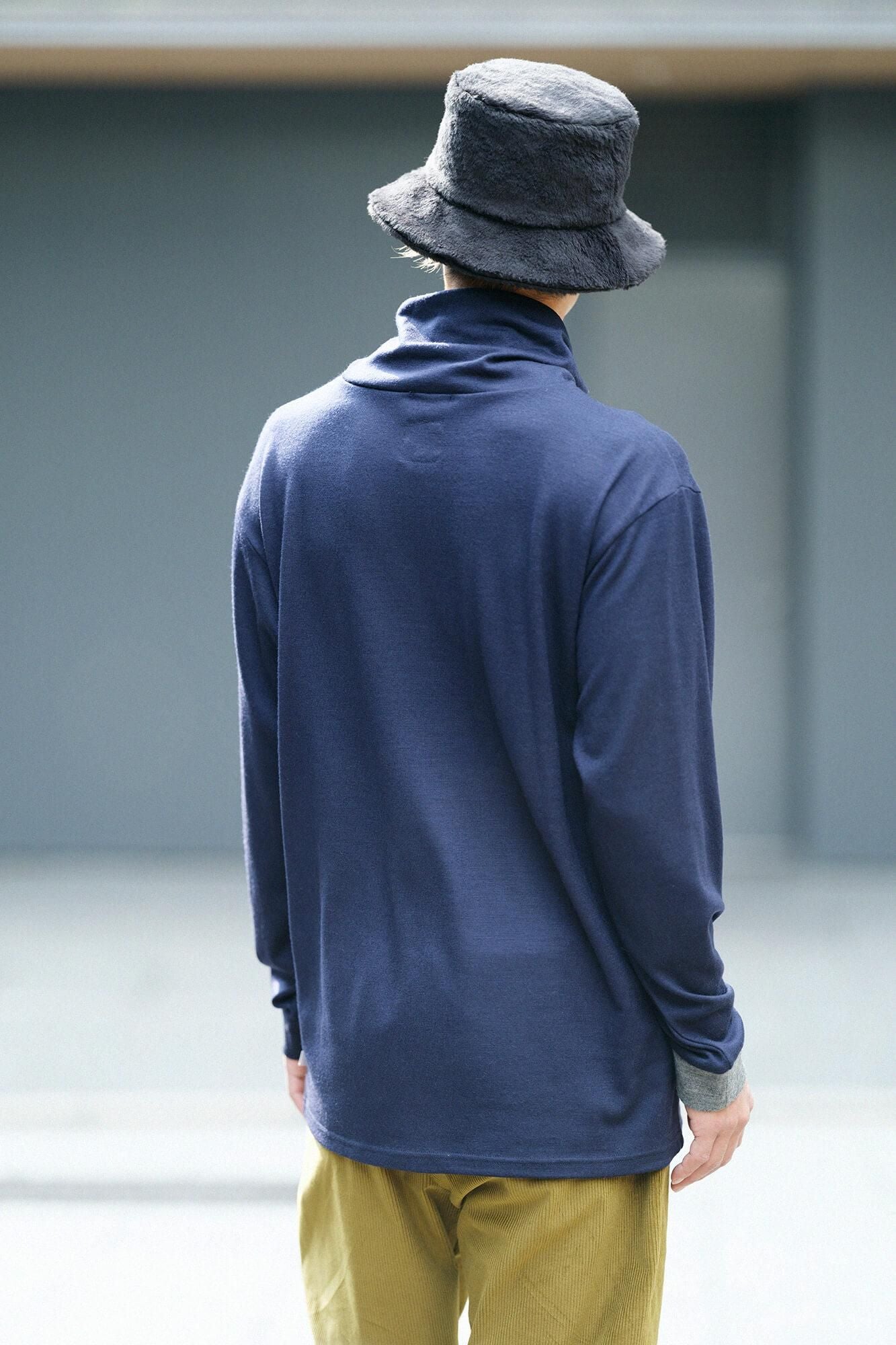 【Pre-order】Washable Plain Stitch Wool Twist Turtle Neck Tunic L/S／Dark Navy（※Scheduled to be shipped around Dec 9）
