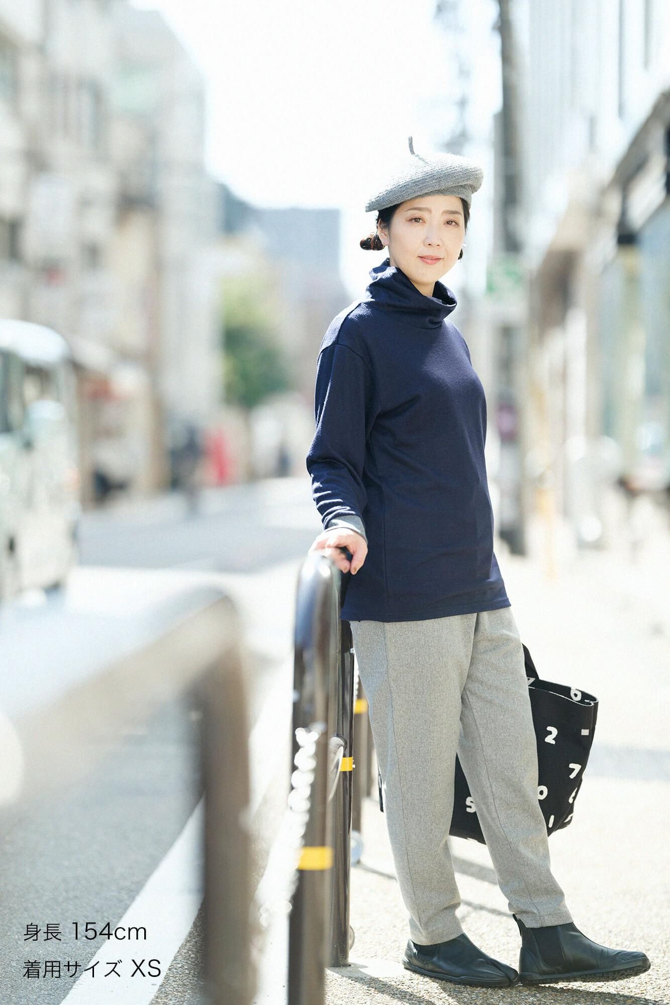 【Pre-order】Washable Plain Stitch Wool Twist Turtle Neck Tunic L/S／Dark Navy（※Scheduled to be shipped around Dec 9）