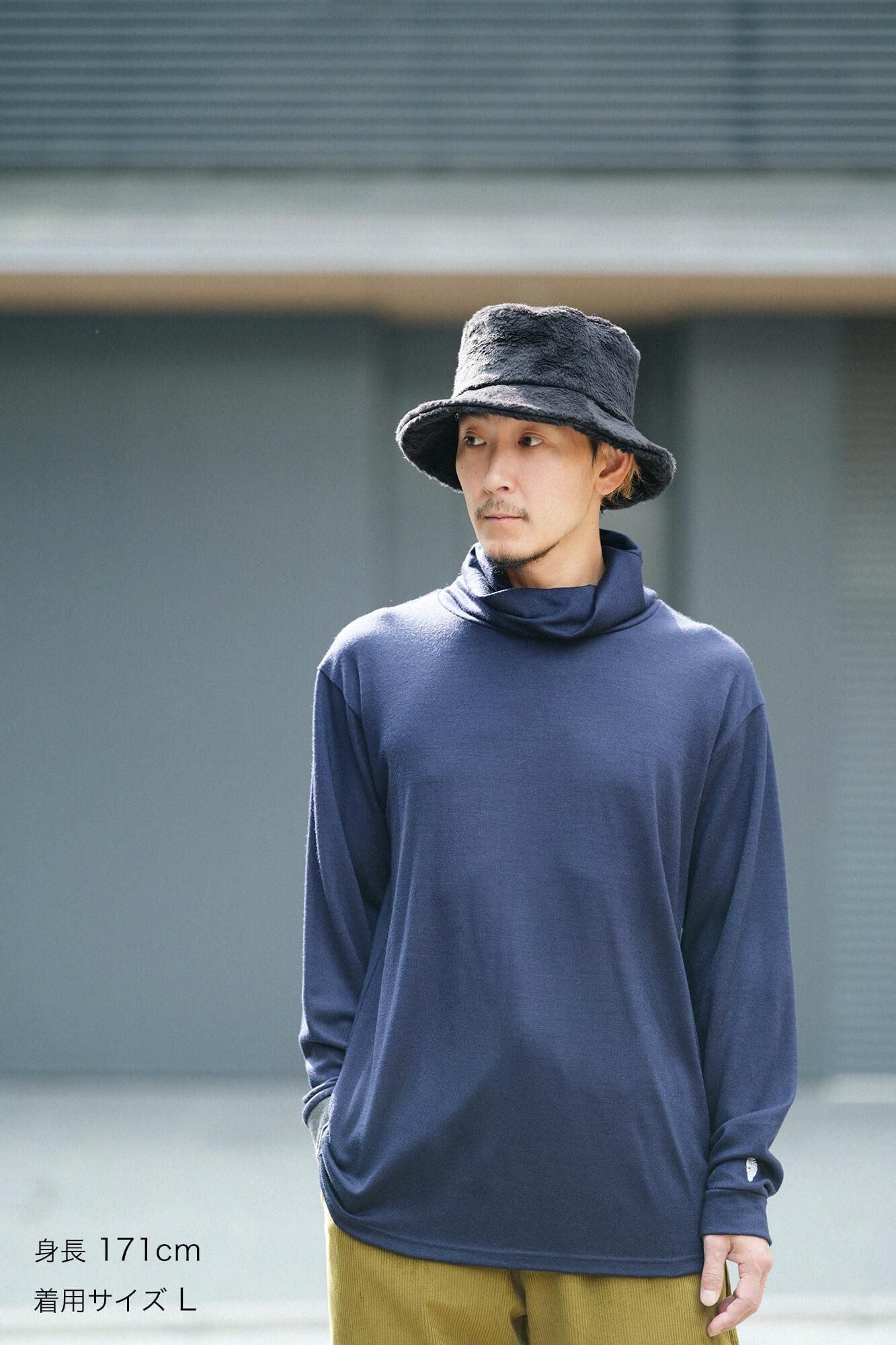 【Pre-order】Washable Plain Stitch Wool Twist Turtle Neck Tunic L/S／Dark Navy（※Scheduled to be shipped around Dec 9）