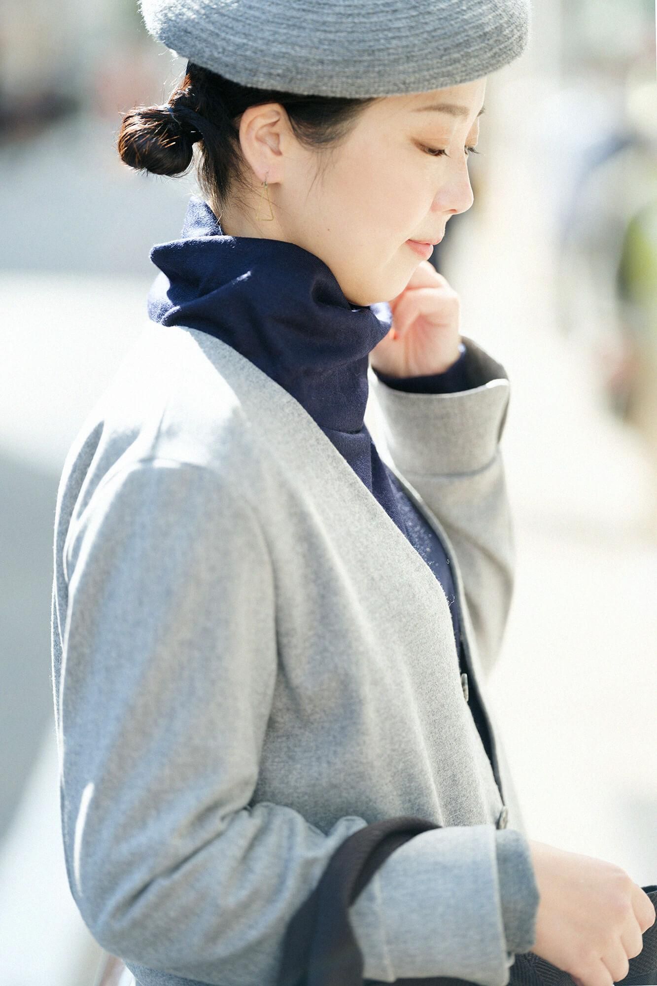 【Pre-order】Washable Plain Stitch Wool Twist Turtle Neck Tunic L/S／Dark Navy（※Scheduled to be shipped around Dec 9）