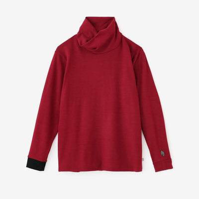 【預購】平針織 可洗羊毛 造型高領L/S長版上衣／深紅色（※預計於12月9日左右發貨）