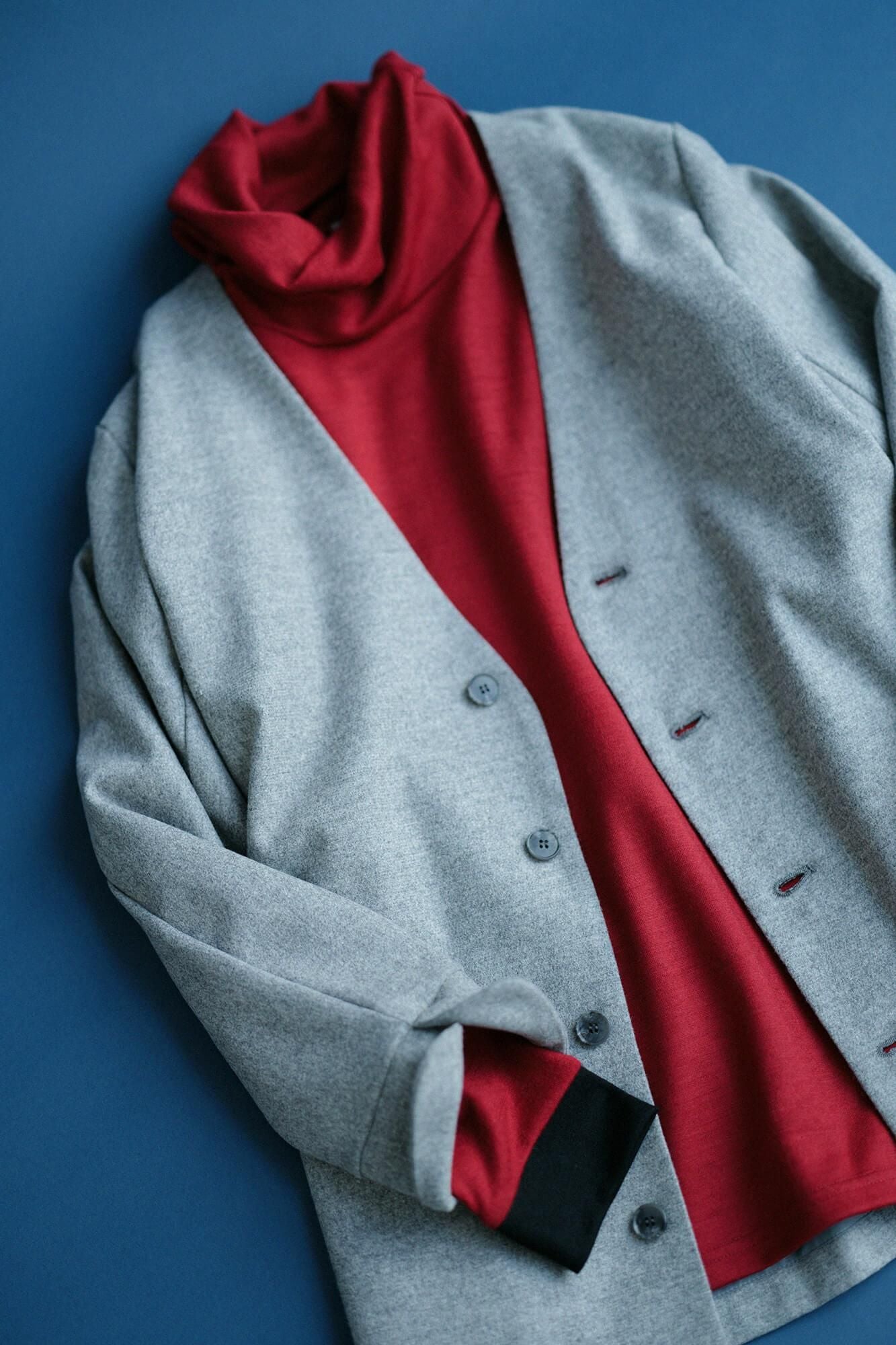 【預購】平針織 可洗羊毛 造型高領L/S長版上衣／深紅色（※預計於12月9日左右發貨）