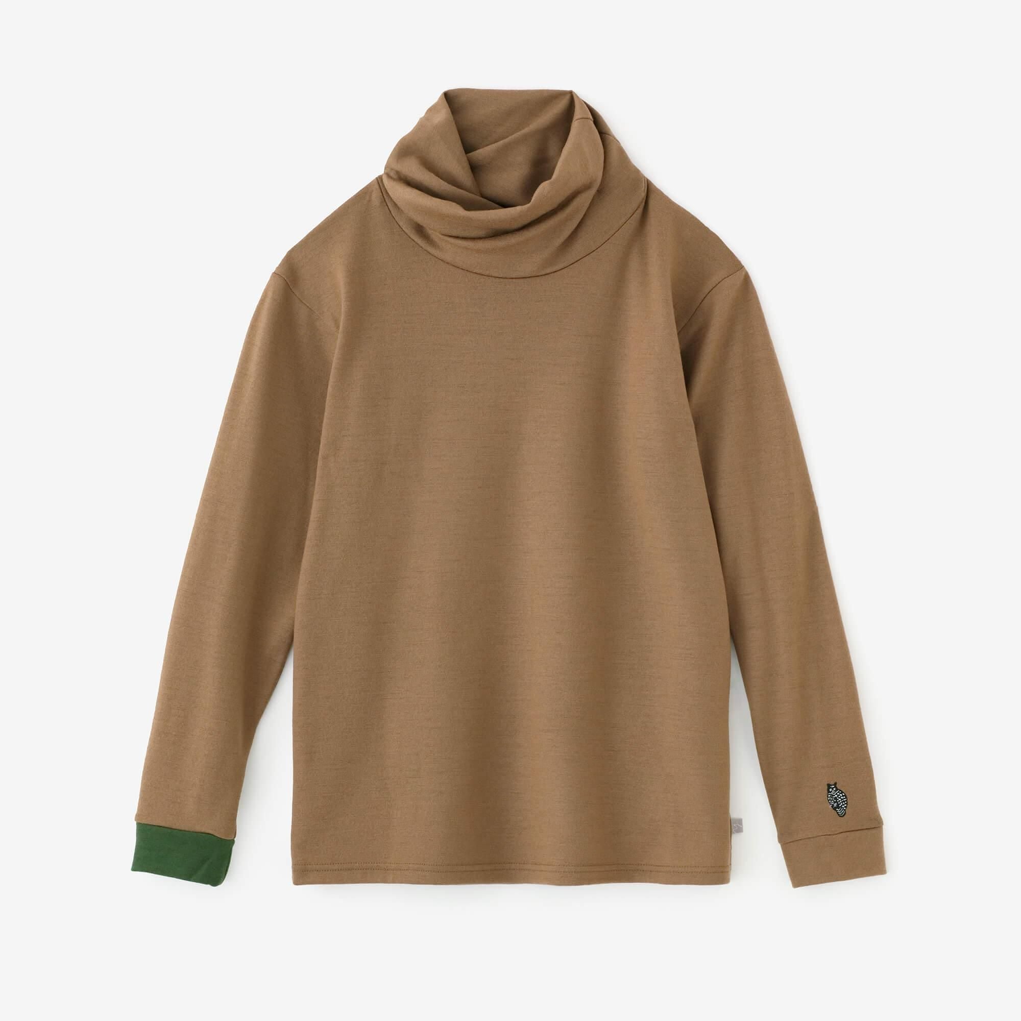 【預購】平針織 可洗羊毛 造型高領L/S長版上衣／淺棕色（※預計於12月9日左右發貨）