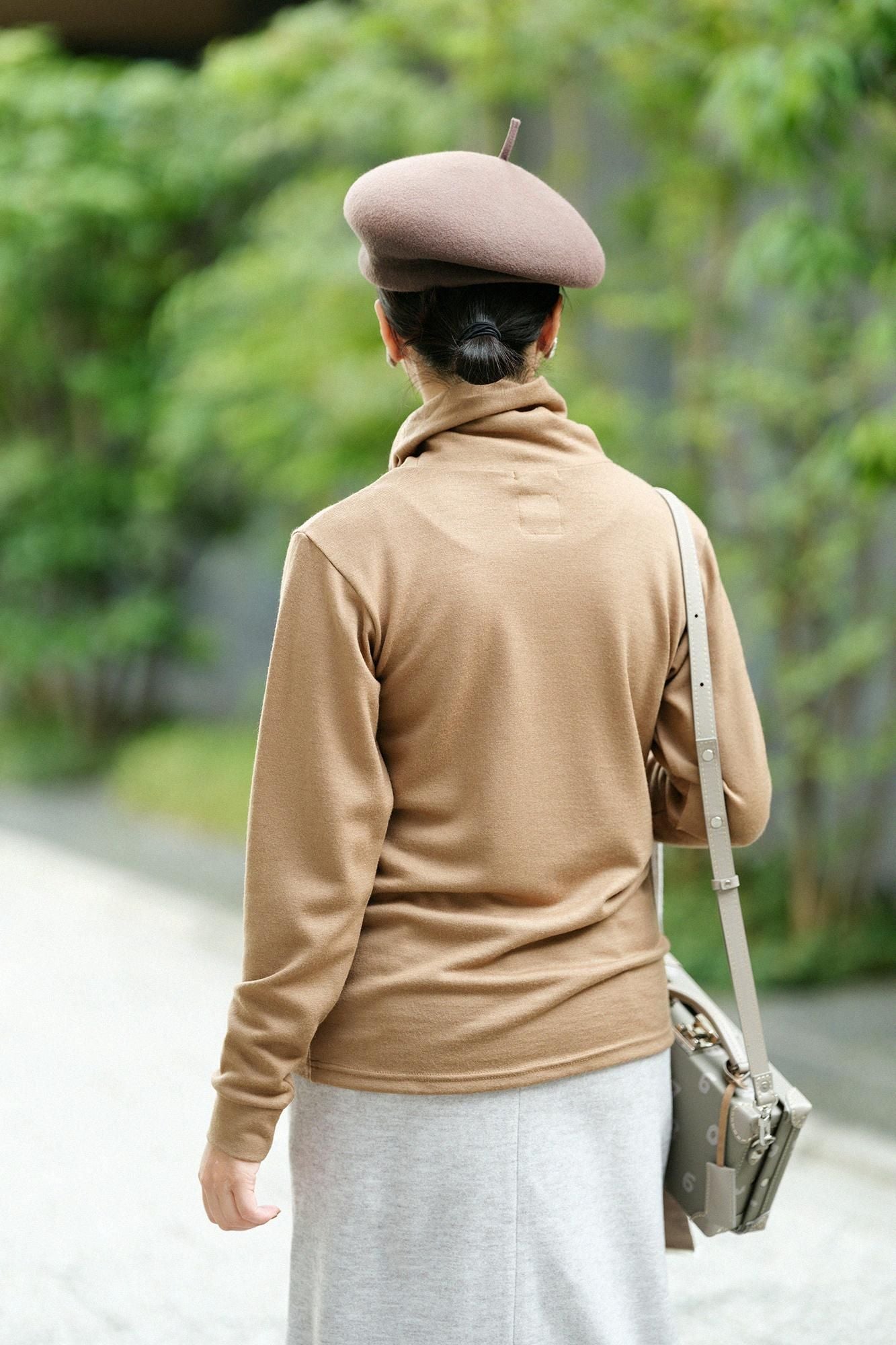 【預購】平針織 可洗羊毛 造型高領L/S長版上衣／淺棕色（※預計於12月9日左右發貨）