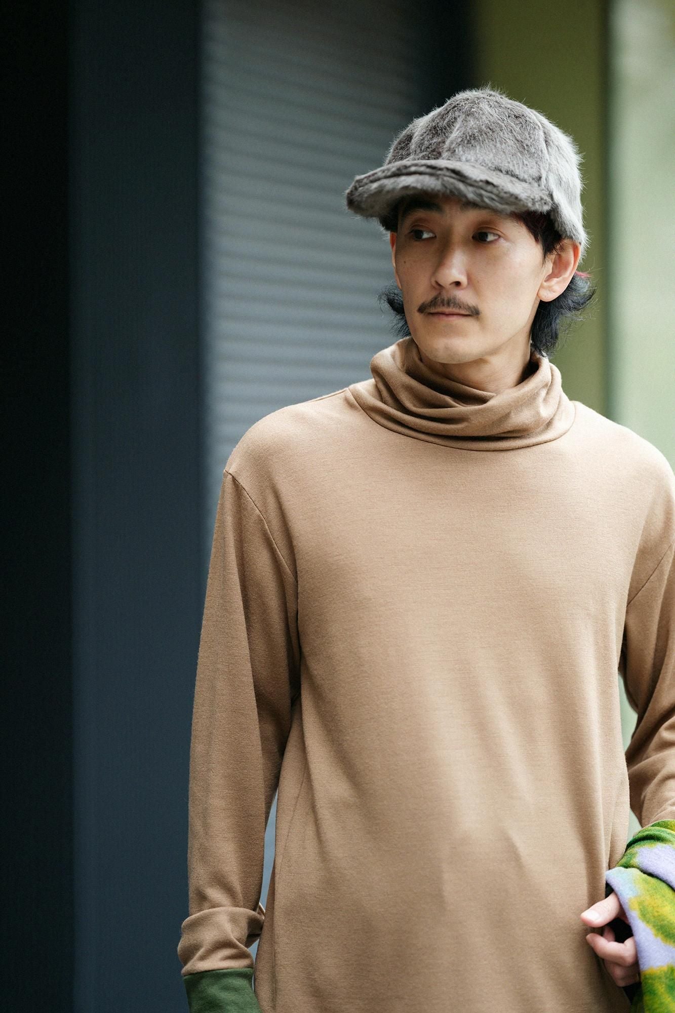 【預購】平針織 可洗羊毛 造型高領L/S長版上衣／淺棕色（※預計於12月9日左右發貨）