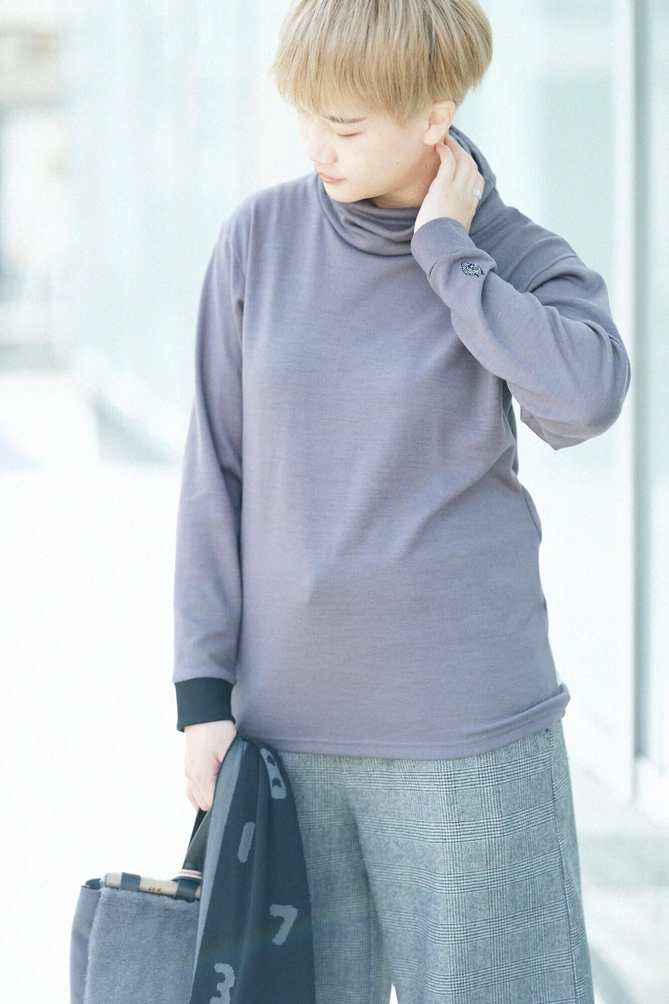 【預購】平針織 可洗羊毛 造型高領L/S長版上衣／灰炭色（※預計於12月9日左右發貨）