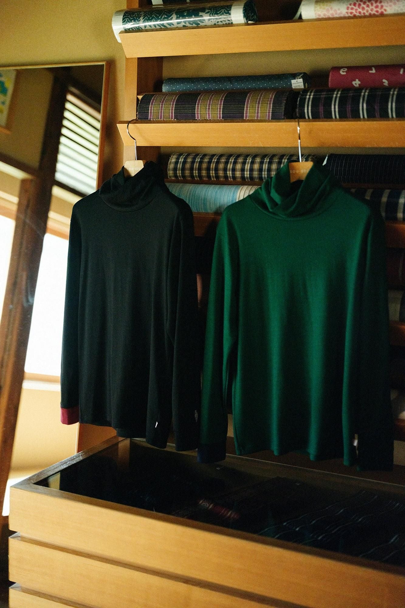 【預購】平針織 可洗羊毛 造型高領L/S長版上衣／千歲綠色（※預計於12月9日左右發貨）