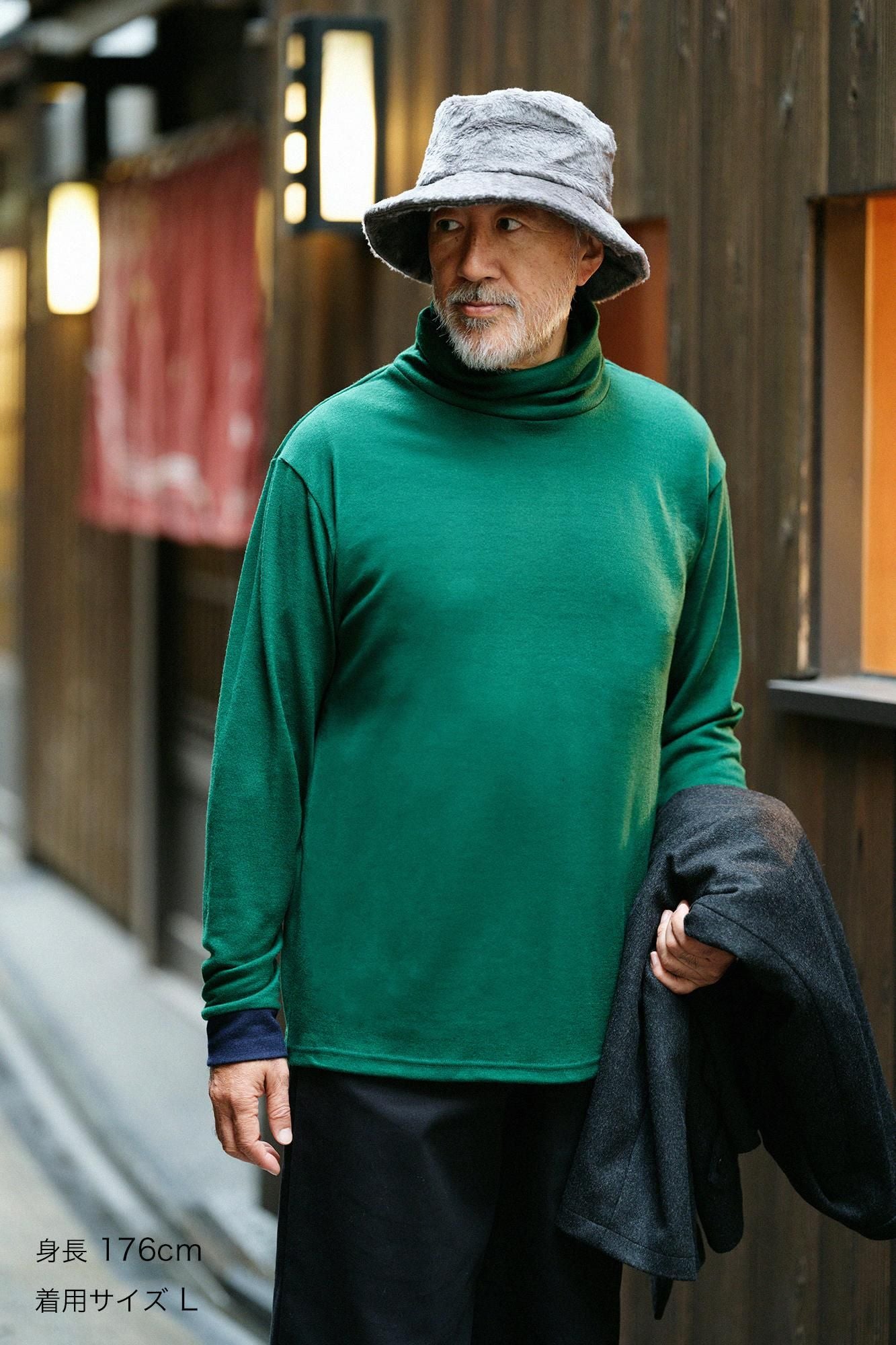 【預購】平針織 可洗羊毛 造型高領L/S長版上衣／千歲綠色（※預計於12月9日左右發貨）