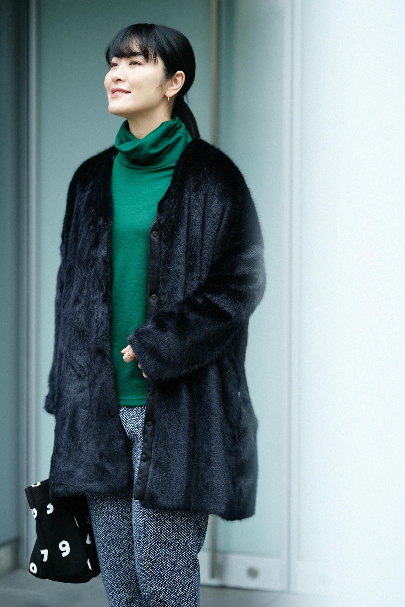 【預購】平針織 可洗羊毛 造型高領L/S長版上衣／千歲綠色（※預計於12月9日左右發貨）