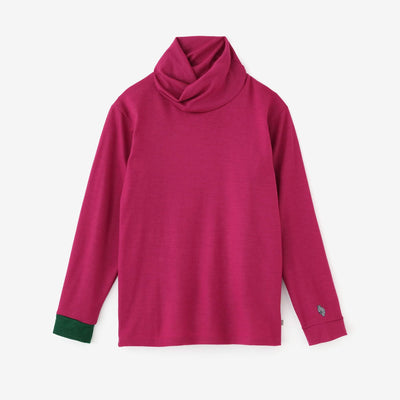 【預購】平針織 可洗羊毛 造型高領L/S長版上衣／深粉紅（※預計於12月9日左右發貨）