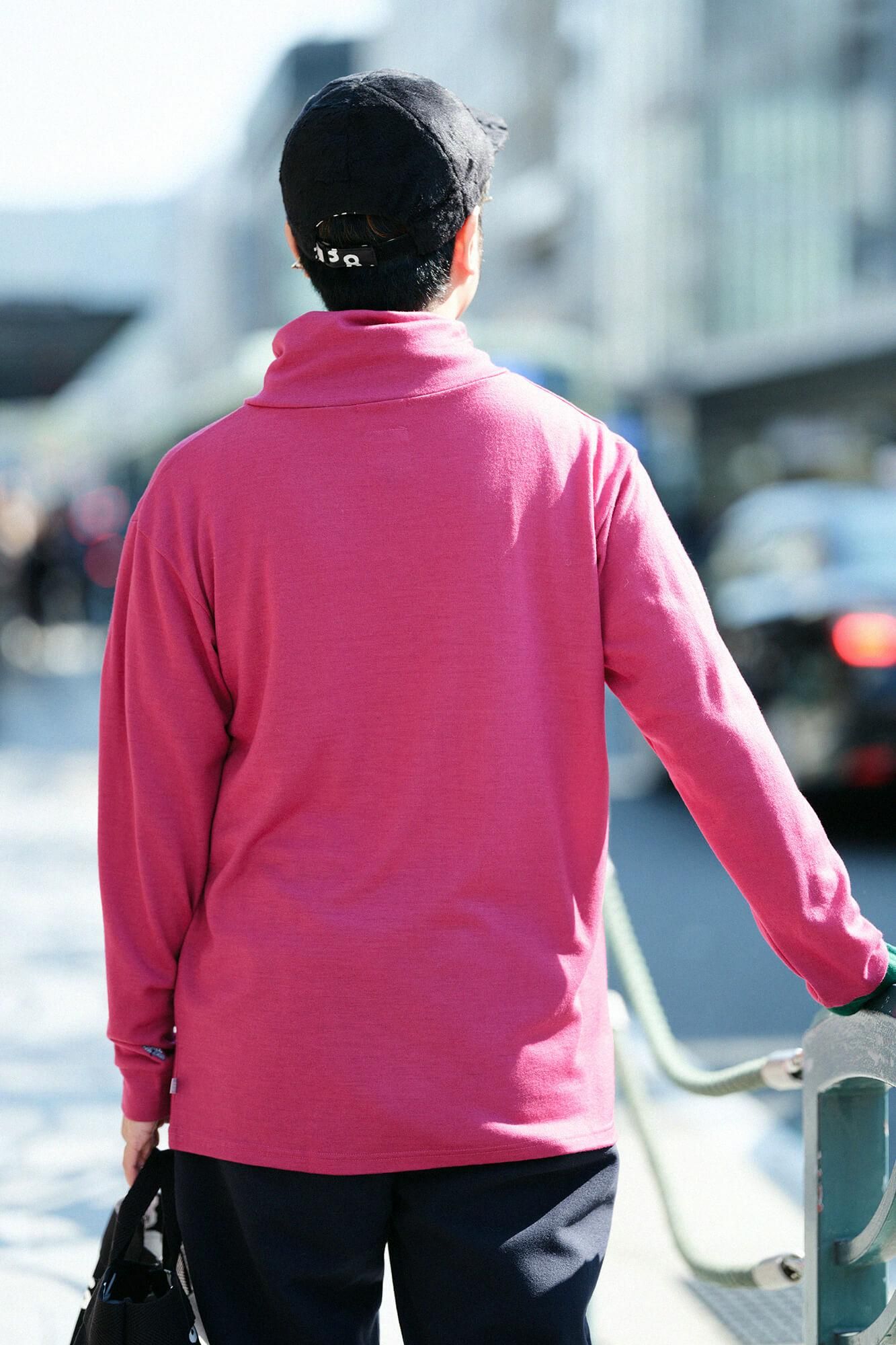 【預購】平針織 可洗羊毛 造型高領L/S長版上衣／深粉紅（※預計於12月9日左右發貨）