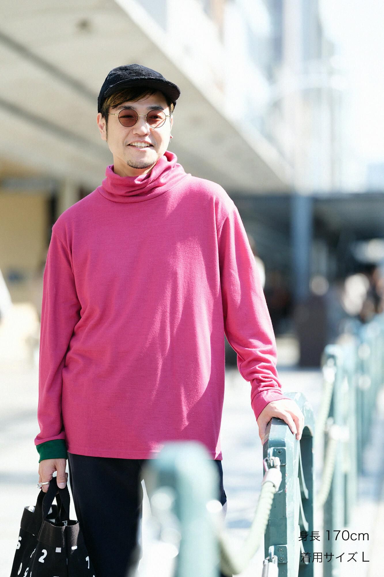 【預購】平針織 可洗羊毛 造型高領L/S長版上衣／深粉紅（※預計於12月9日左右發貨）