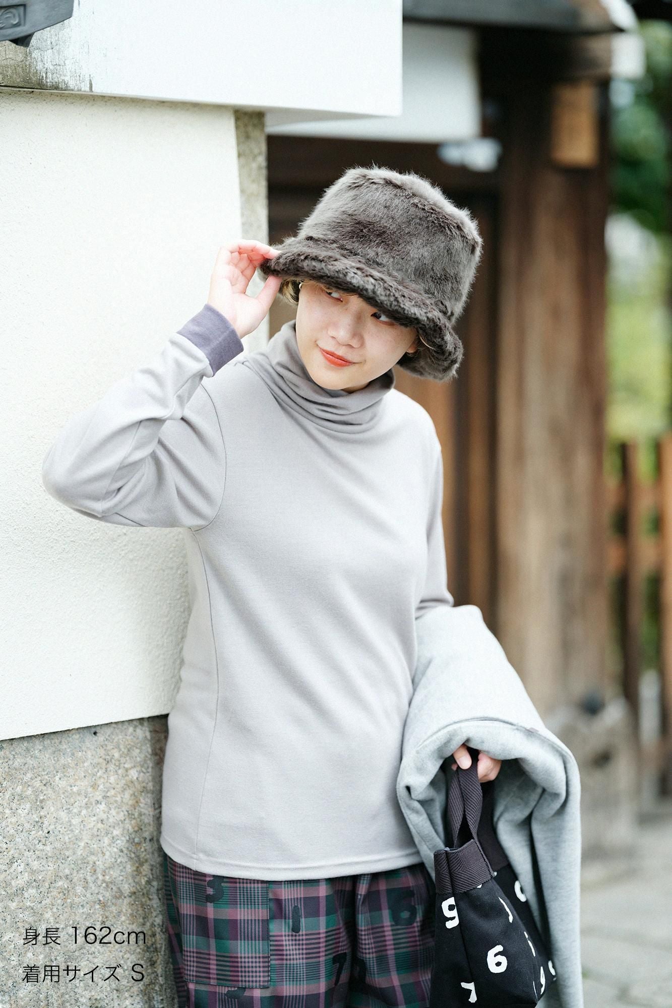 【預購】平針織 可洗羊毛 造型高領L/S長版上衣／棕灰色（※預計於12月9日左右發貨）