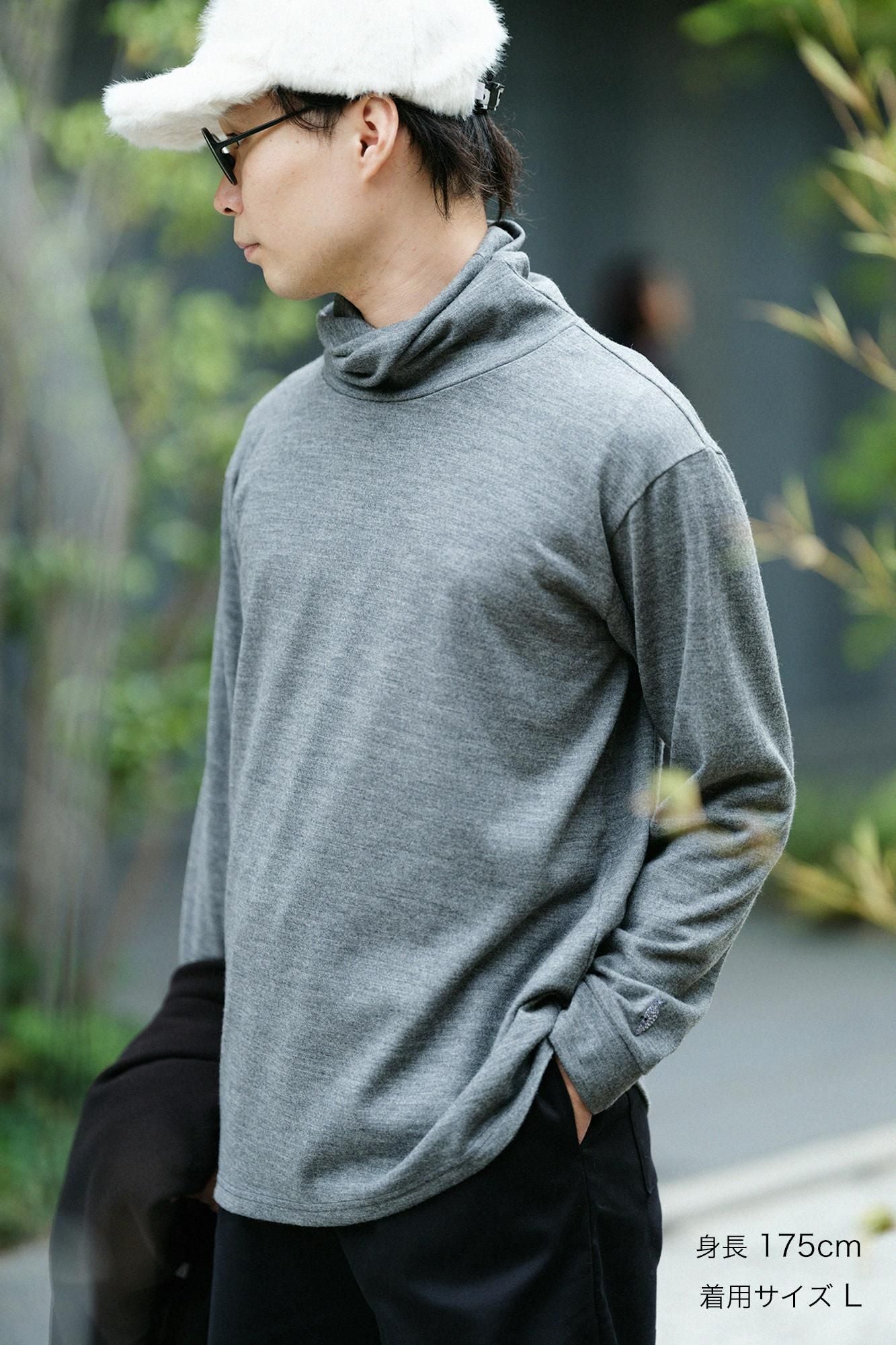 【預購】平針織 可洗羊毛 造型高領L/S長版上衣／深灰色（※預計於12月9日左右發貨）