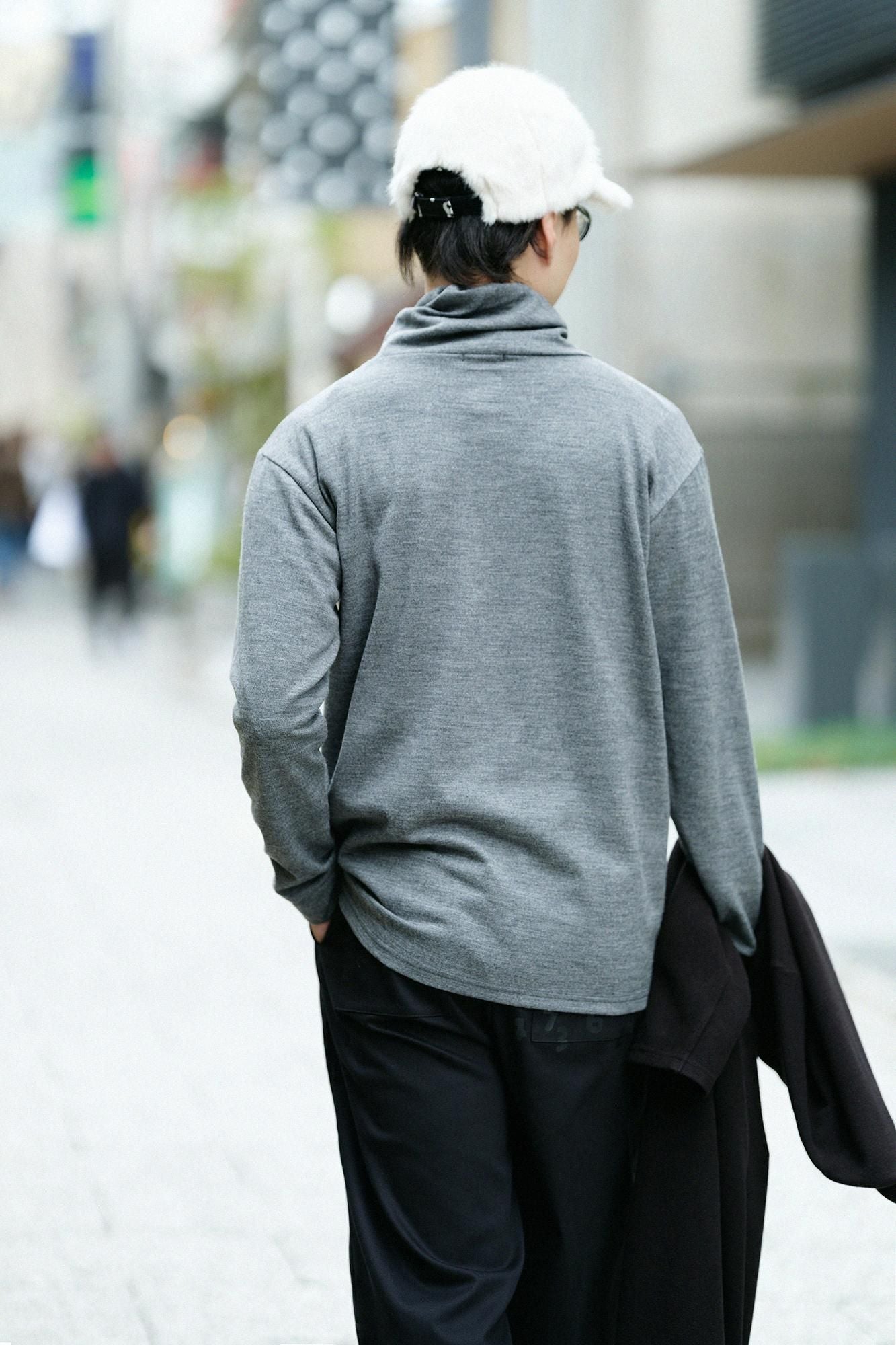 【預購】平針織 可洗羊毛 造型高領L/S長版上衣／深灰色（※預計於12月9日左右發貨）