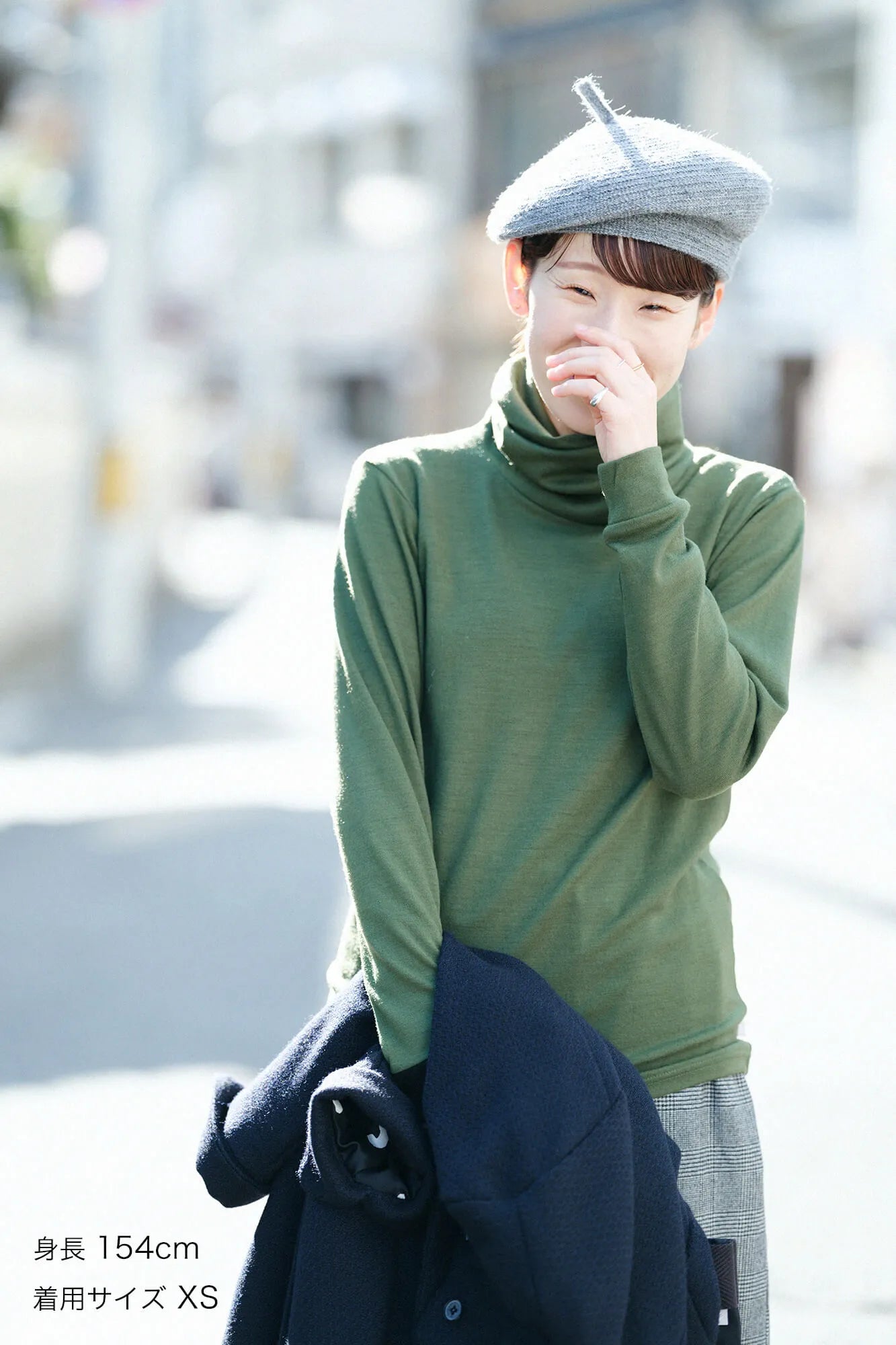 【預購】平針織 可洗羊毛 造型高領L/S長版上衣／橄欖綠（※預計於12月9日左右發貨）